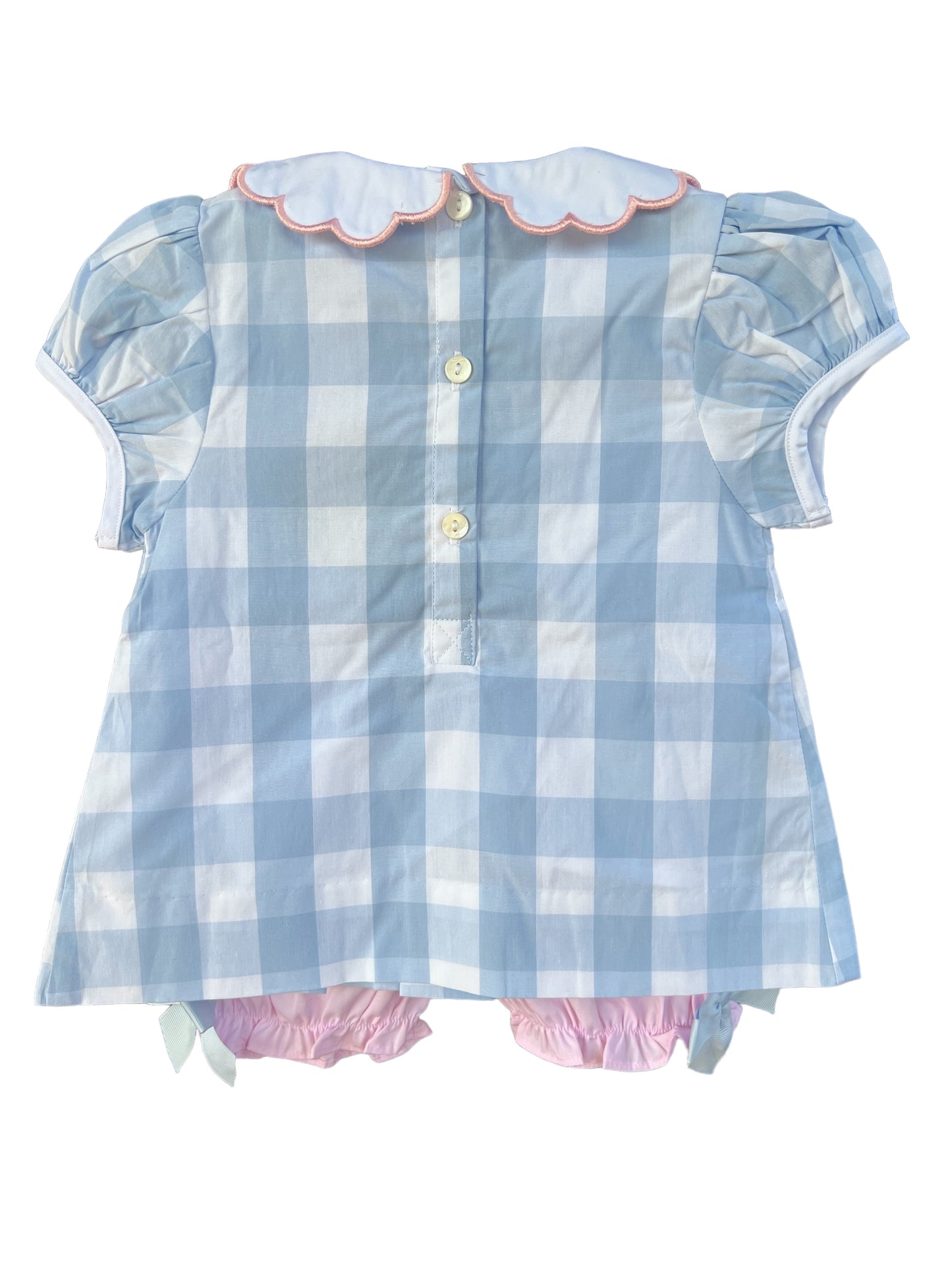 Back To School Girls Gingham Applique Dress with Bloomers