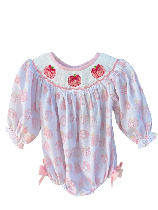 Pumpkin Patch Pink Hand Smocked Pumpkins Bubble | Fall & Thanksgiving Outfit