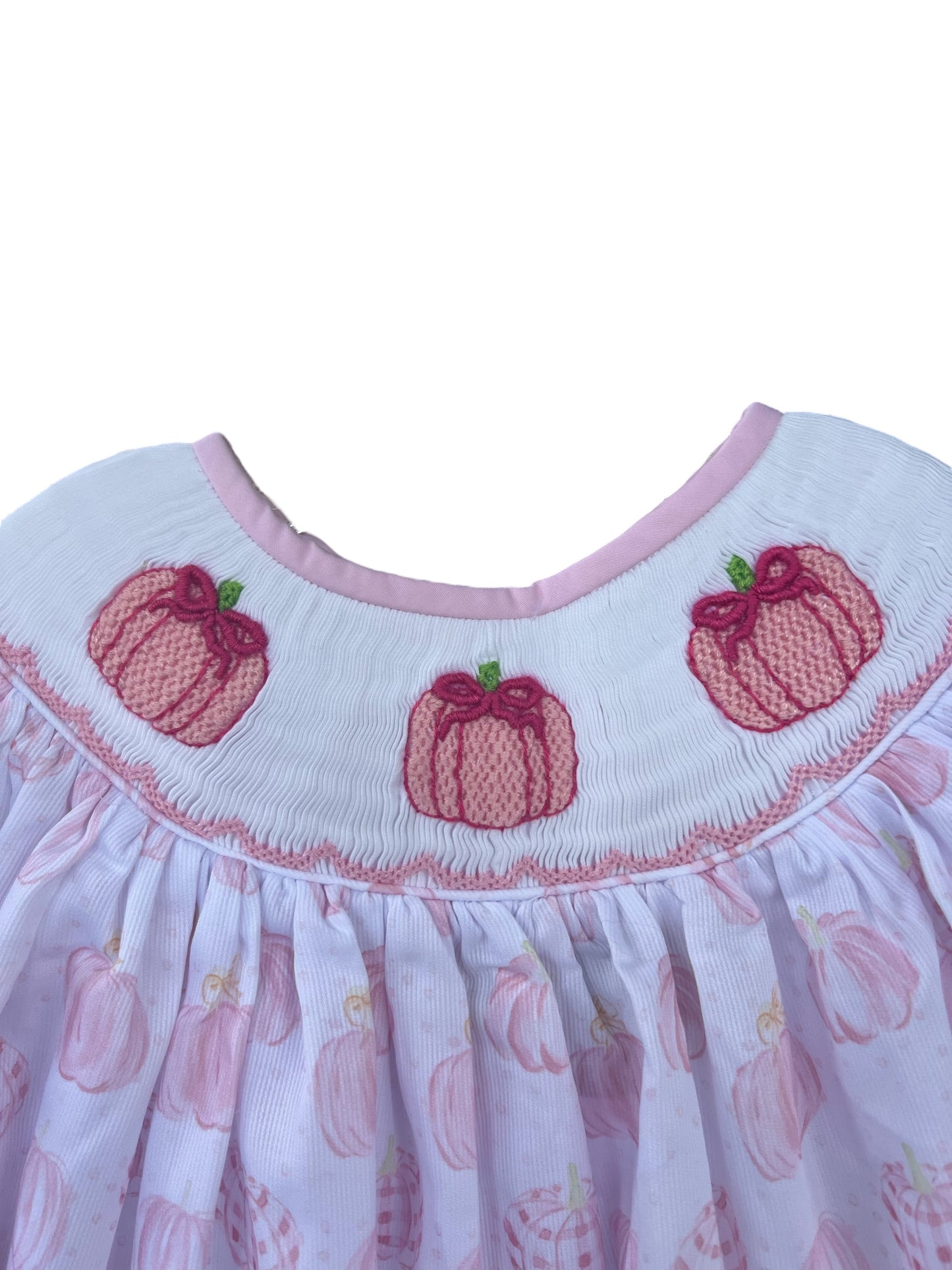 Up close hand smocked pumpkin