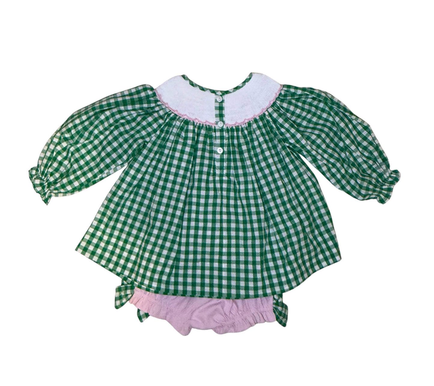 St. Patrick’s Girls Hand Smocked Clover Gingham Bloomer Set