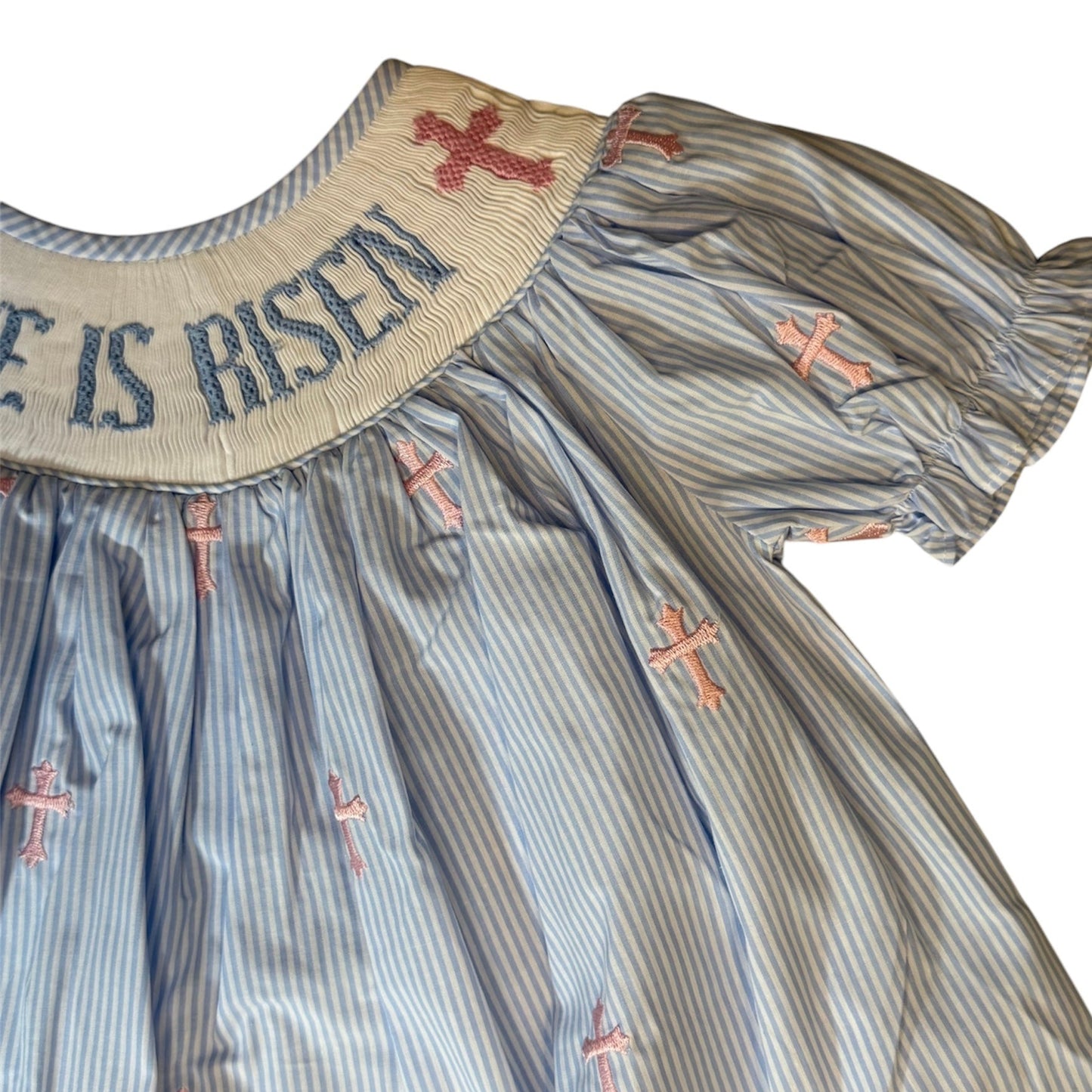Easter He Is Risen Hand Smocked Bishop Dress