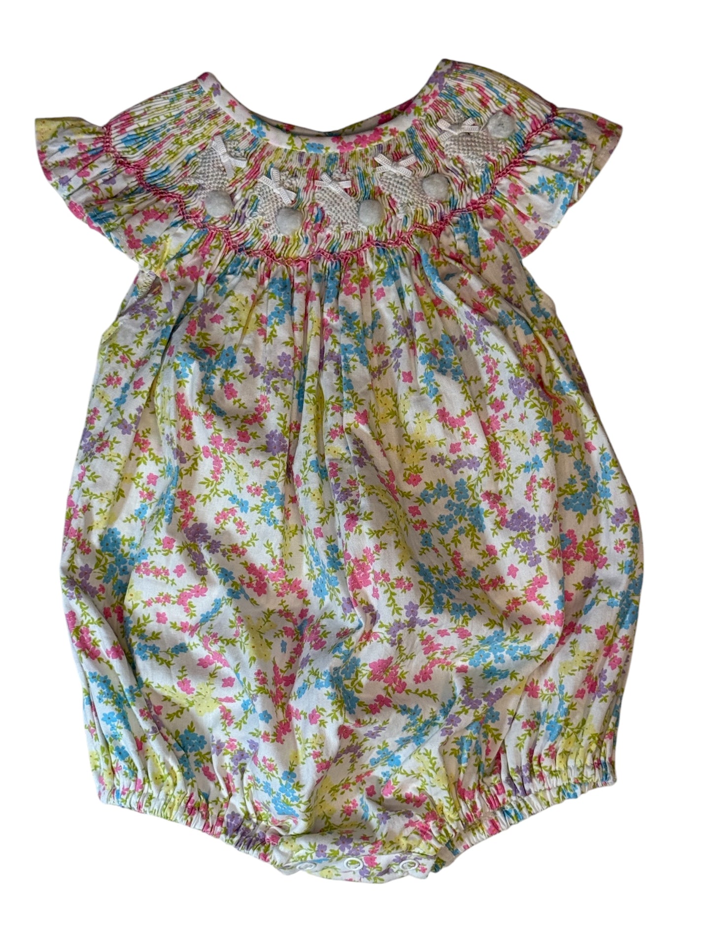 Easter Hand Smocked Bunny Floral Bubble