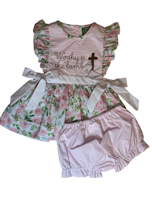 Easter Worthy Is The Lamb Floral Bloomer Set