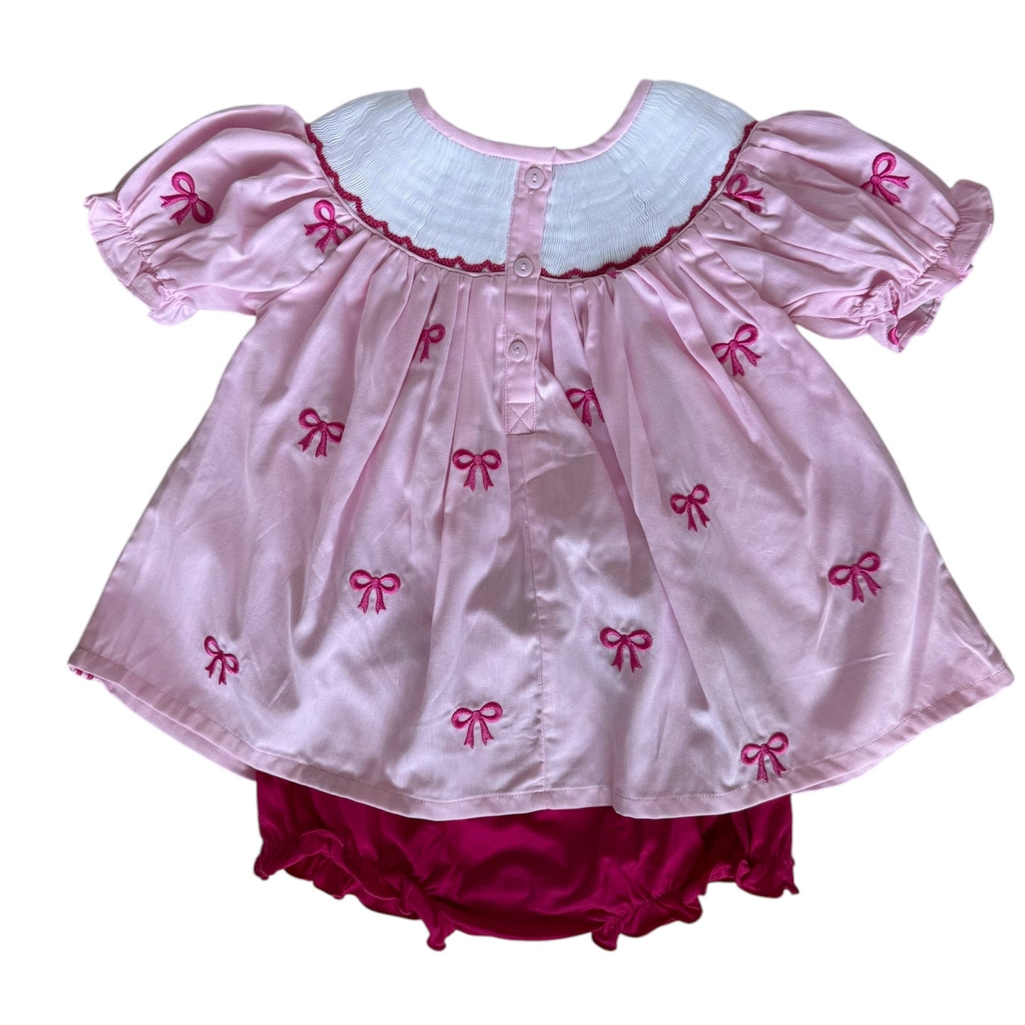 Bow Hand Smocked & Embroidered Girls Bloomer Set
