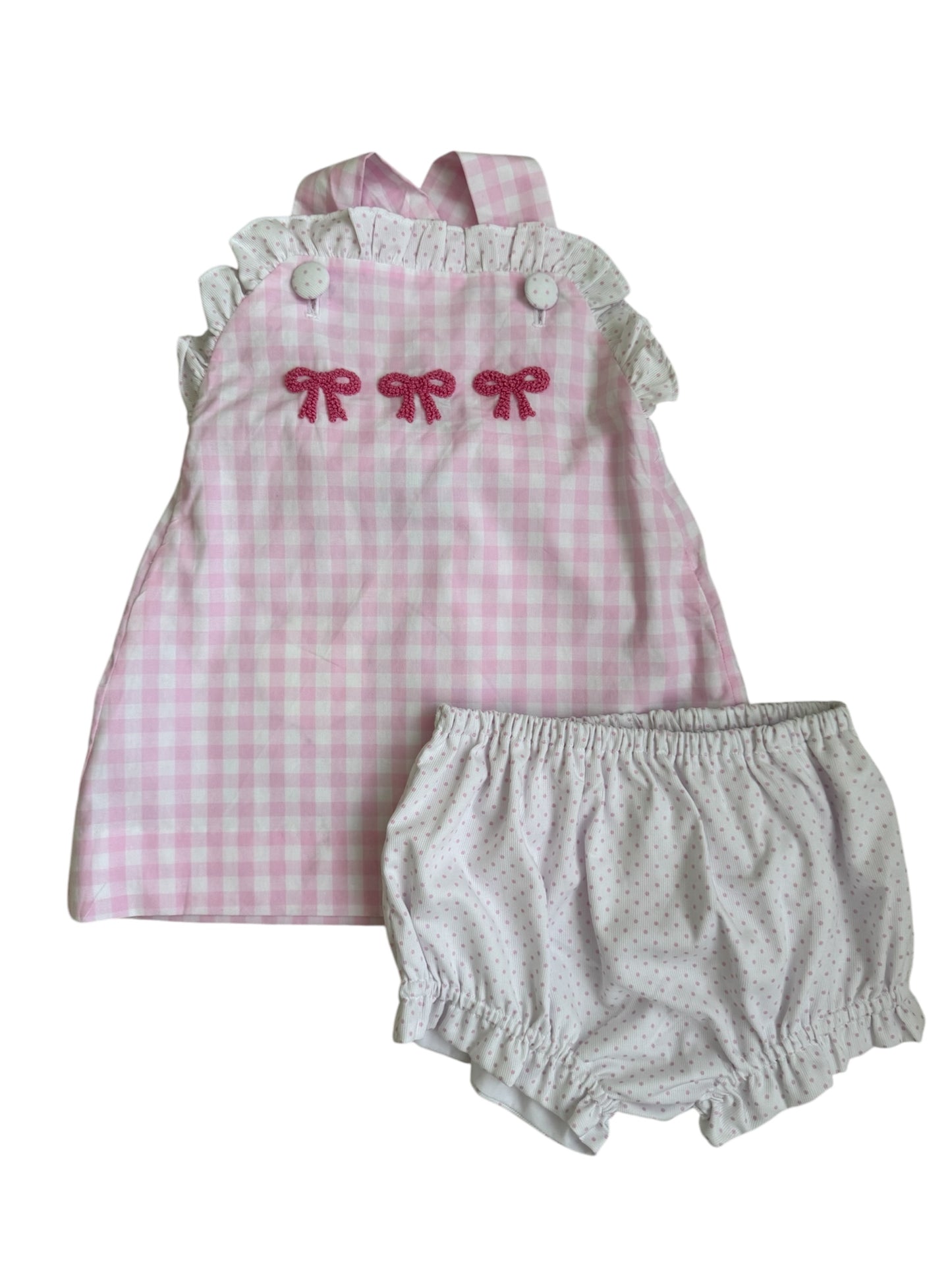 Pink Checked French Knot Bow Bloomer Set