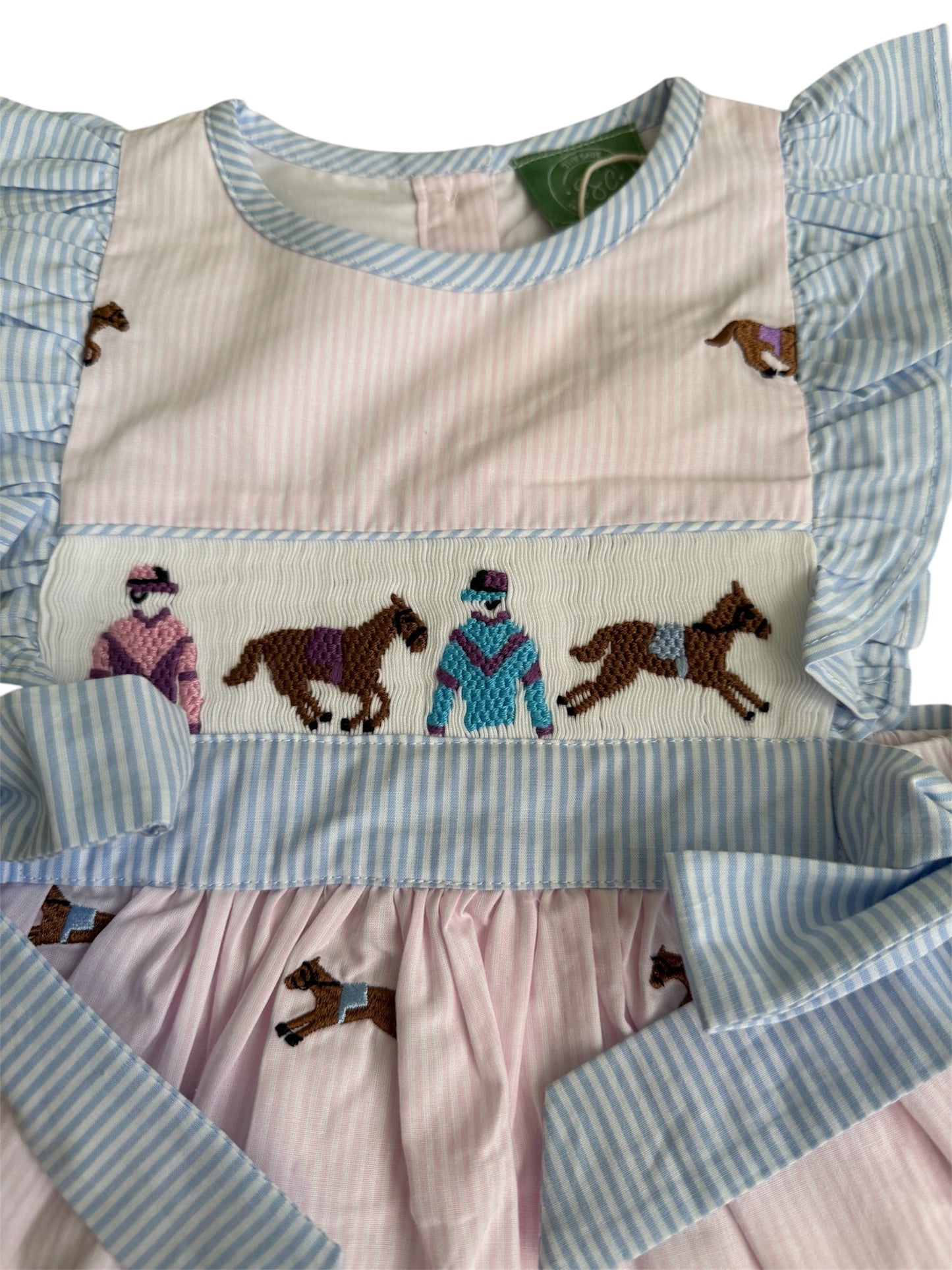 Derby Hand Smocked & Embroidered Side Tie Dress
