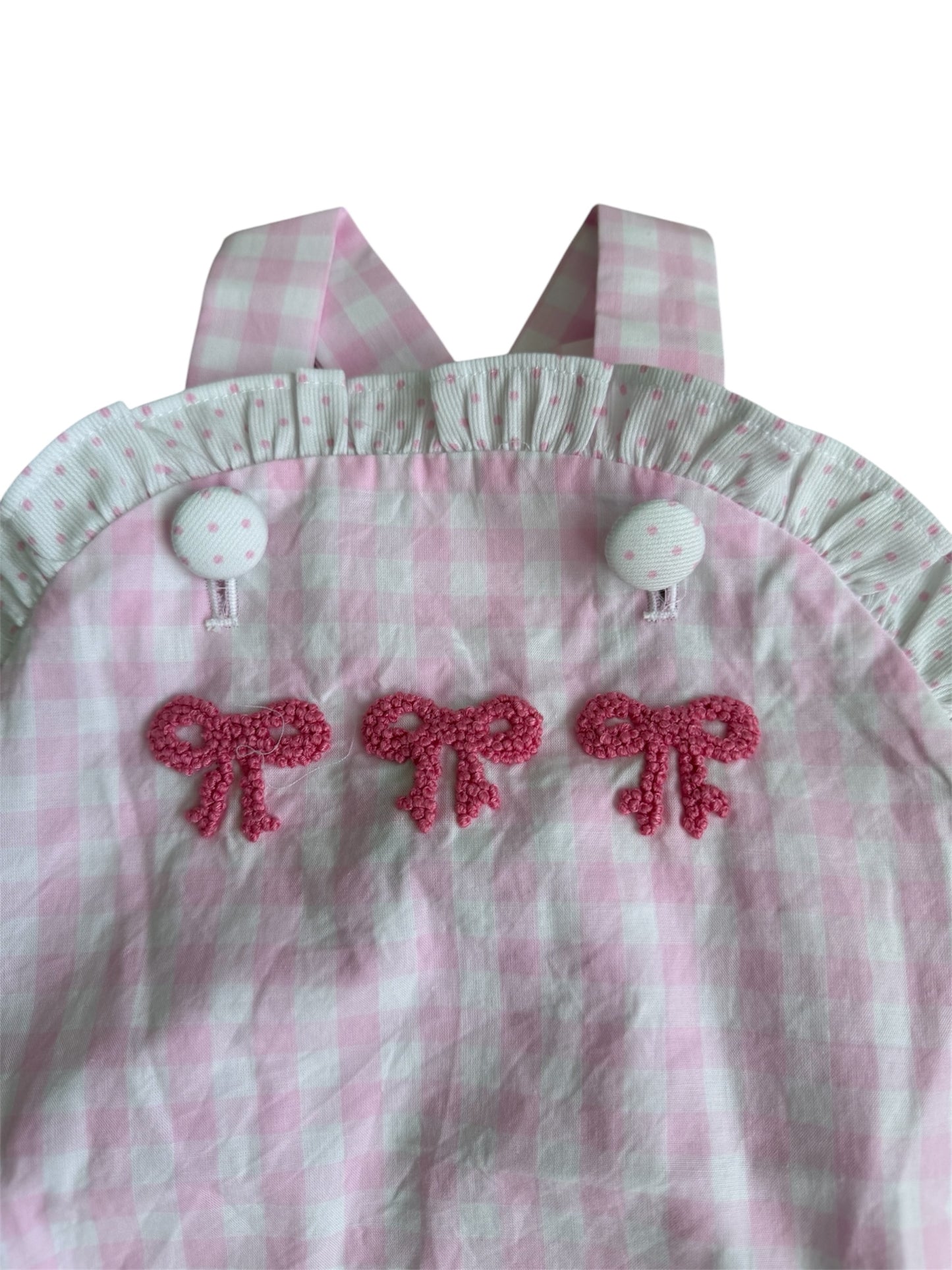 Pink Gingham French Knot Bow Sunsuit Bubble