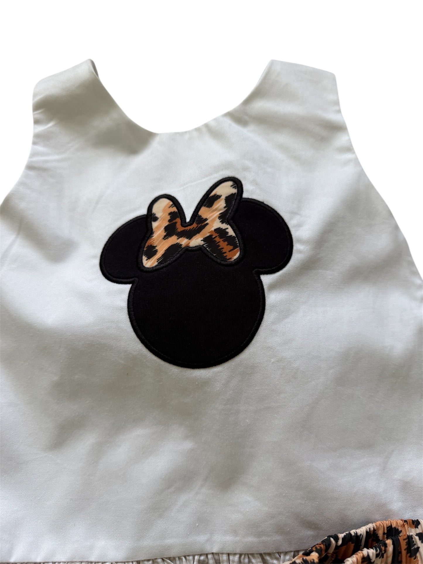 Mouse Applique Cheetah Tie Back Bloomer Set