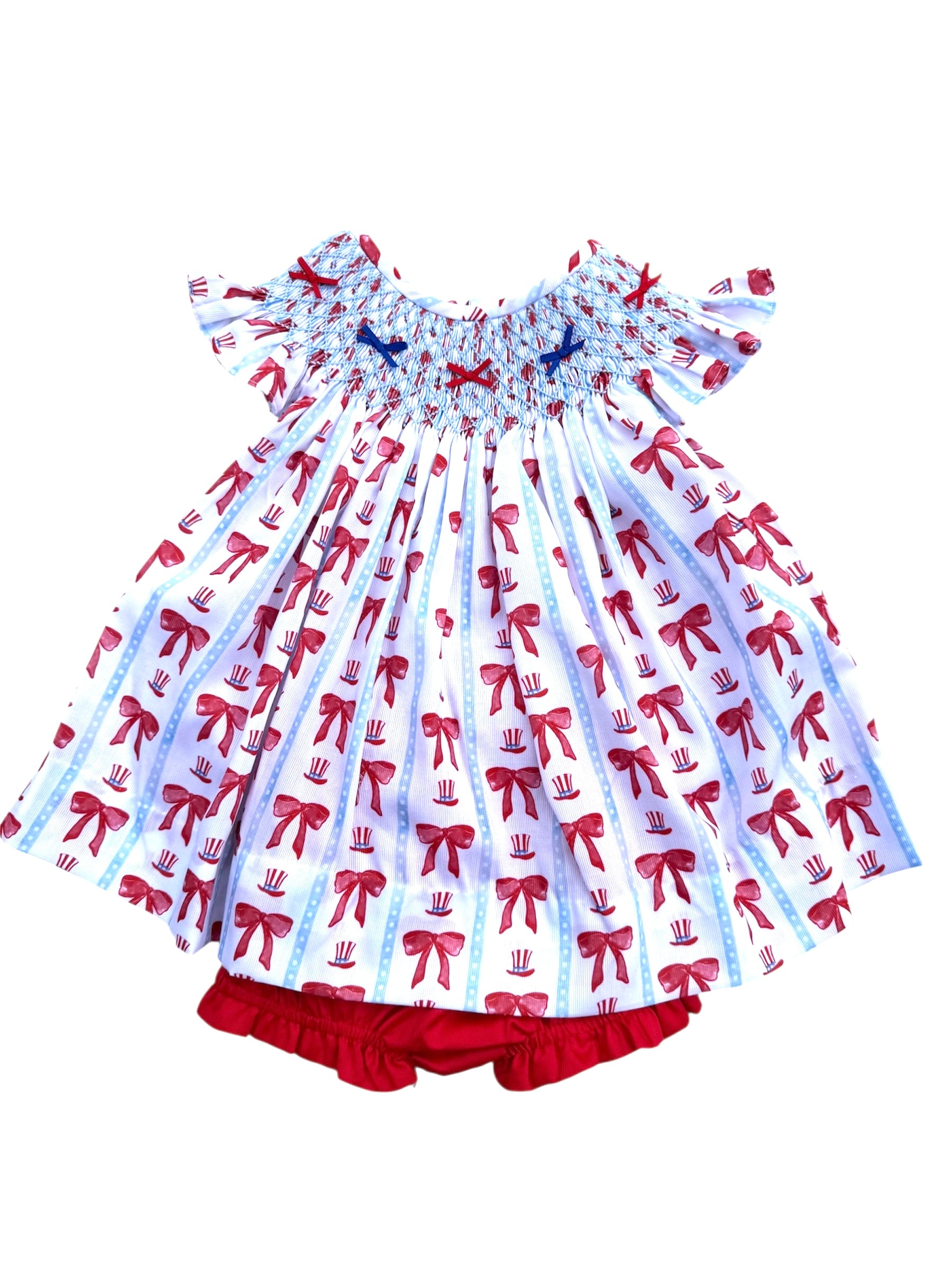 Fourth of July Girls Bow & Hat Print Bloomer Set Fourth of July Girls Bow & Hat Print Bloomer Set