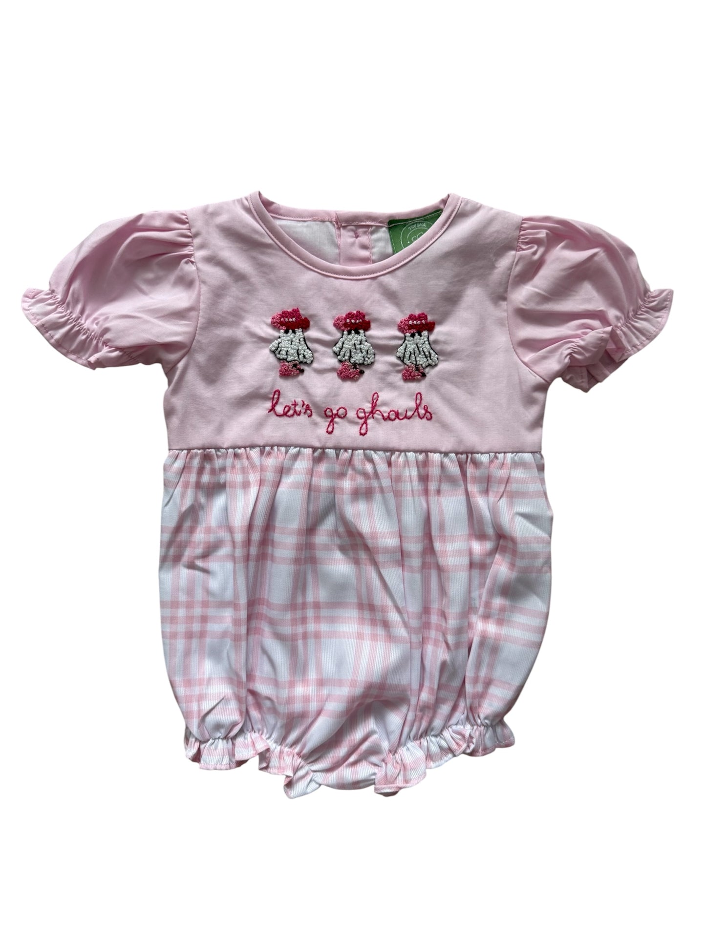 Let’s Go Ghouls Pink Ghost French Knot Girls Bubble – Halloween Outfit