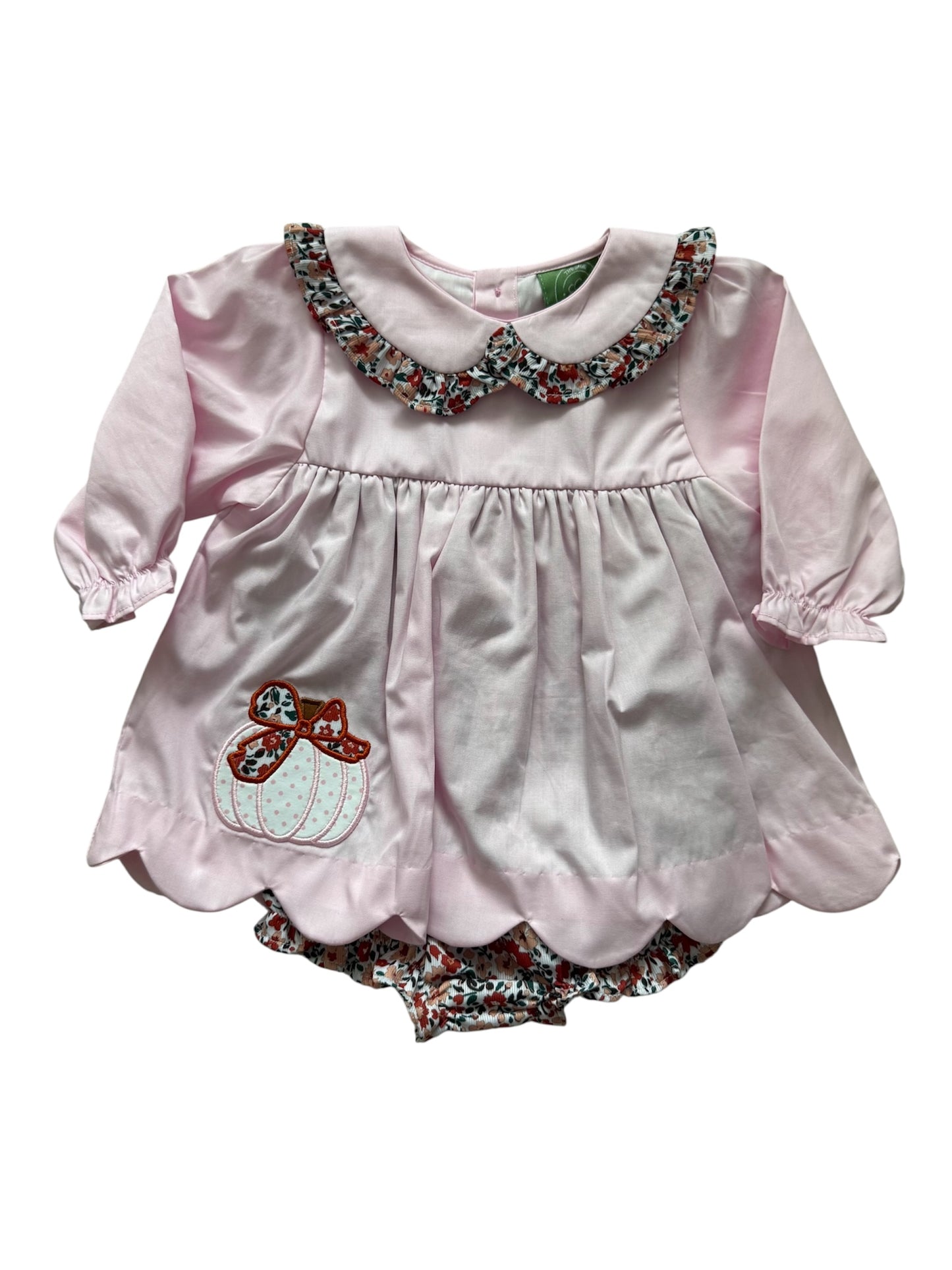 Pink & Floral Appliqué Pumpkin Girl’s Bubble – Fall & Thanksgiving Outfit