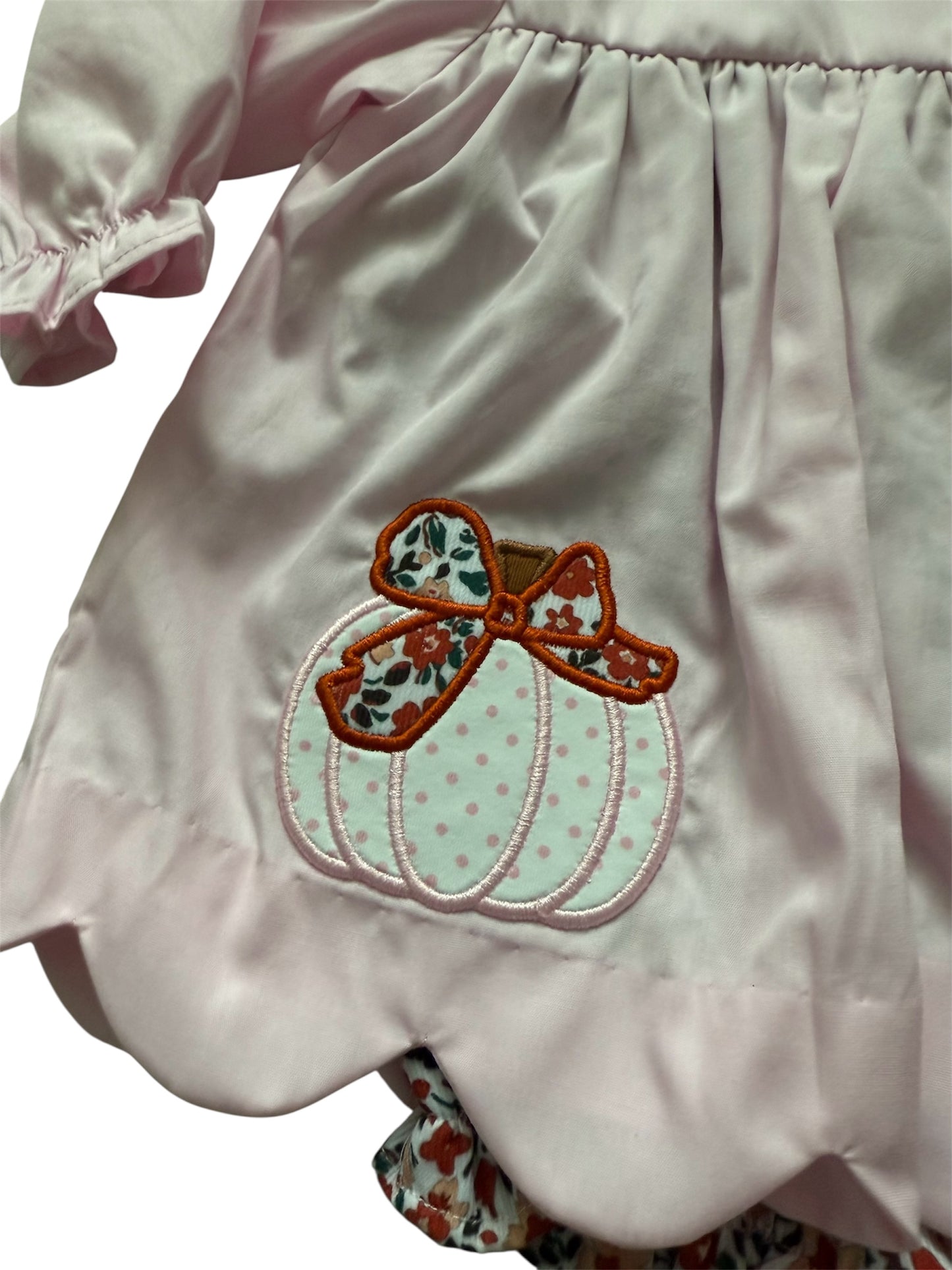 Pink & Floral Appliqué Pumpkin Girl’s Bubble – Fall & Thanksgiving Outfit