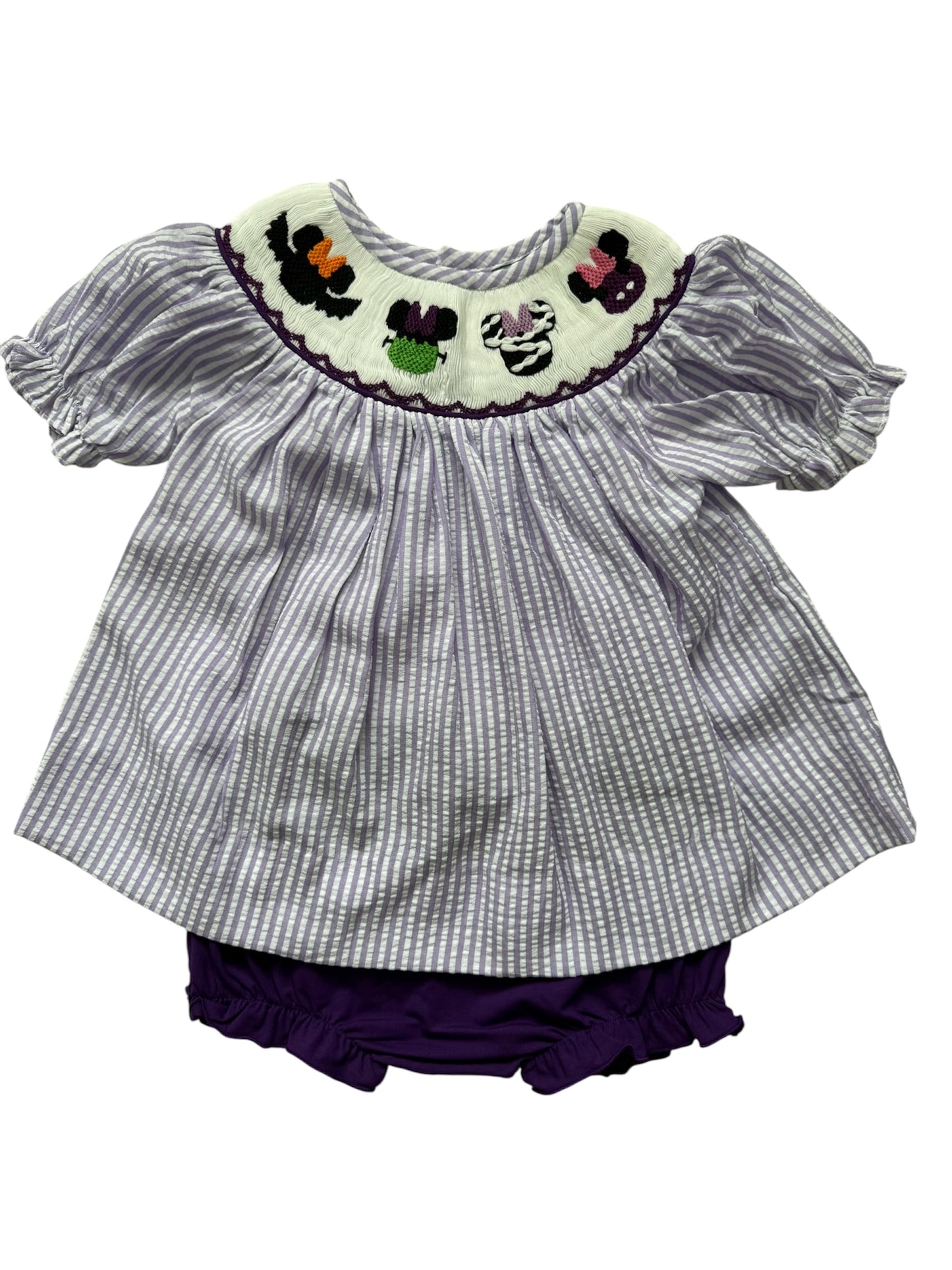 Spooky Mouse Hand Smocked Halloween Girl's Bloomer Set