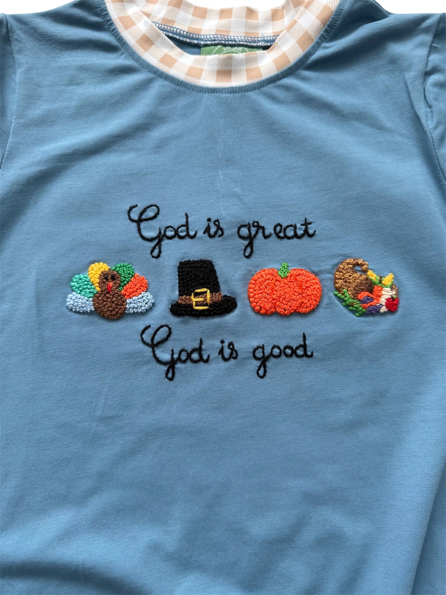 God is Great God is Good French Knot Boy’s Bubble | Thanksgiving & Fall Outfit