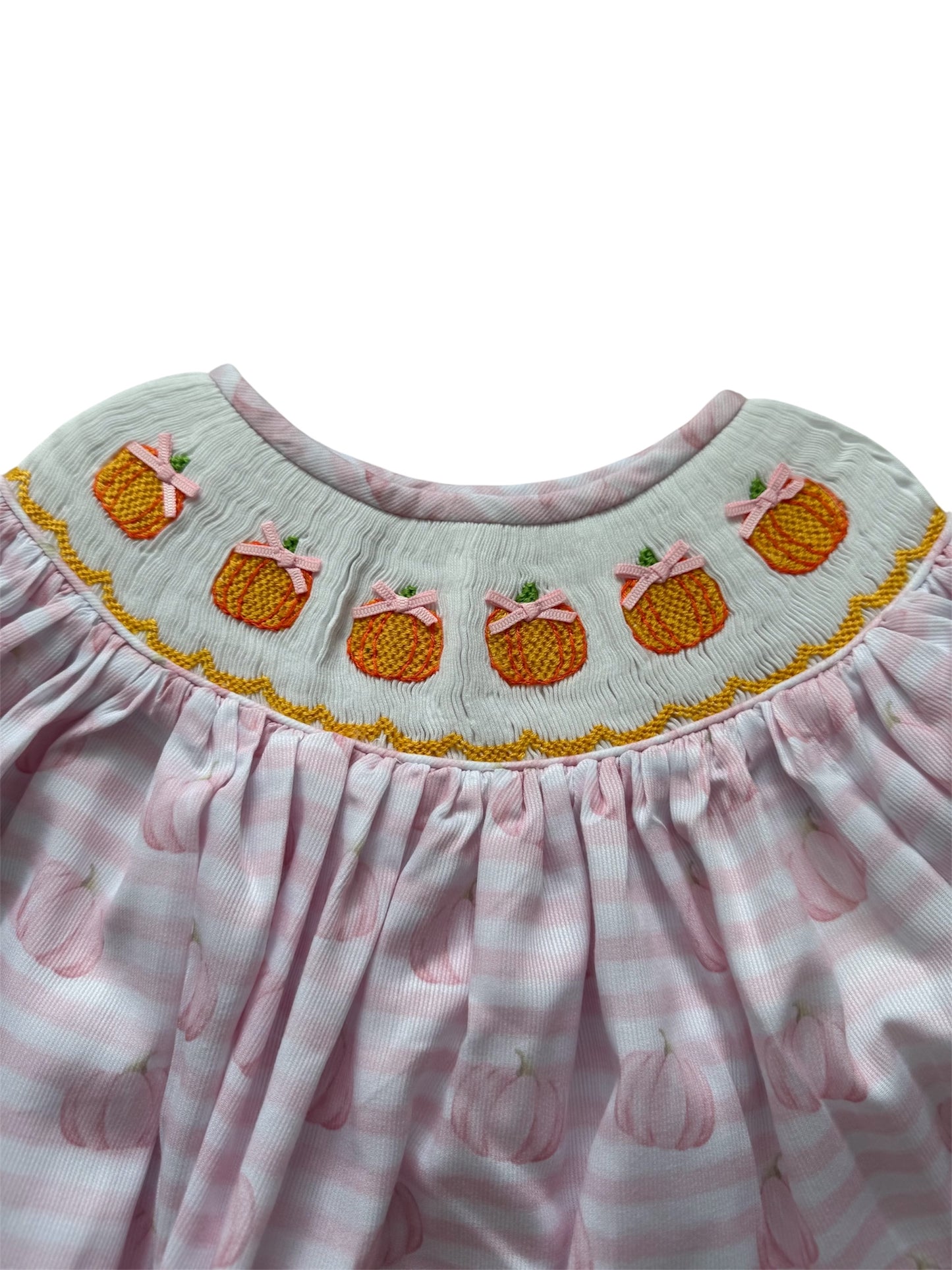 Pink & Orange Hand Smocked Pumpkin Shorts Set