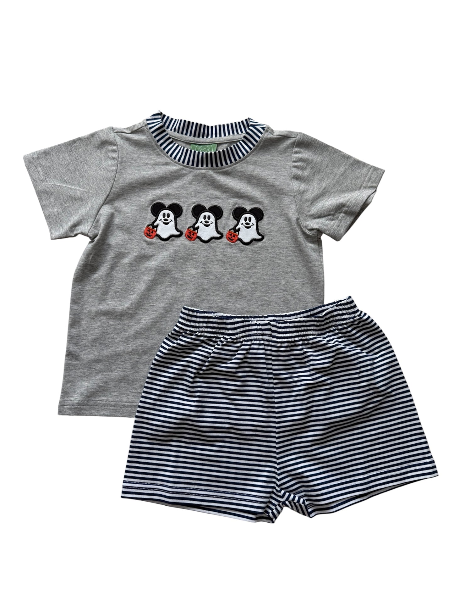 Mouse Halloween Applique Ghost Boy's Short Set