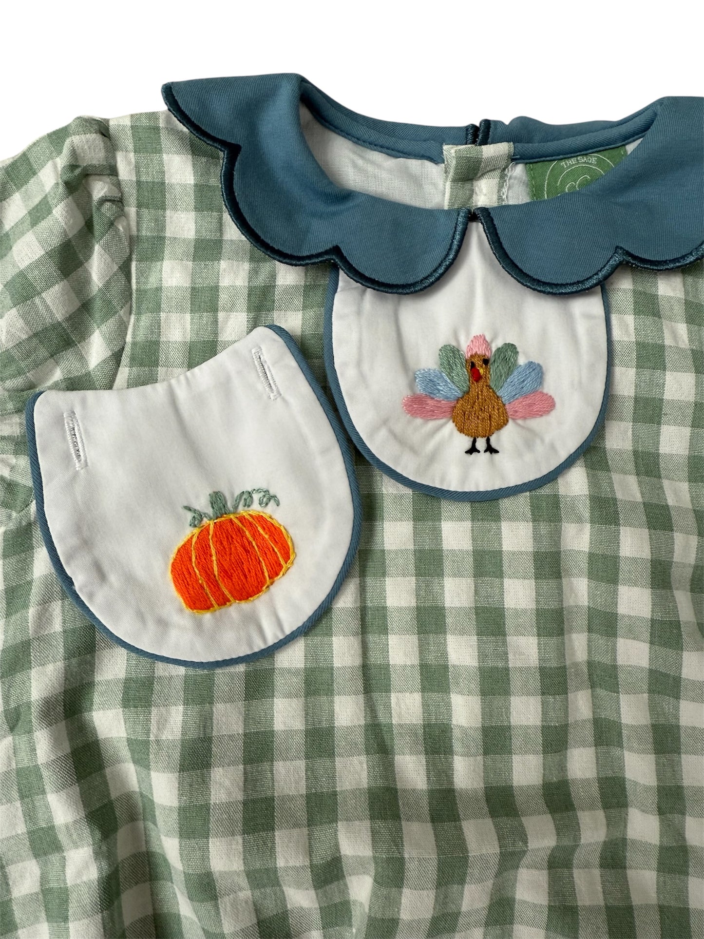 2-in-1 Fall Pumpkin & Turkey Gingham Girl's Bubble | Thanksgiving Outfit