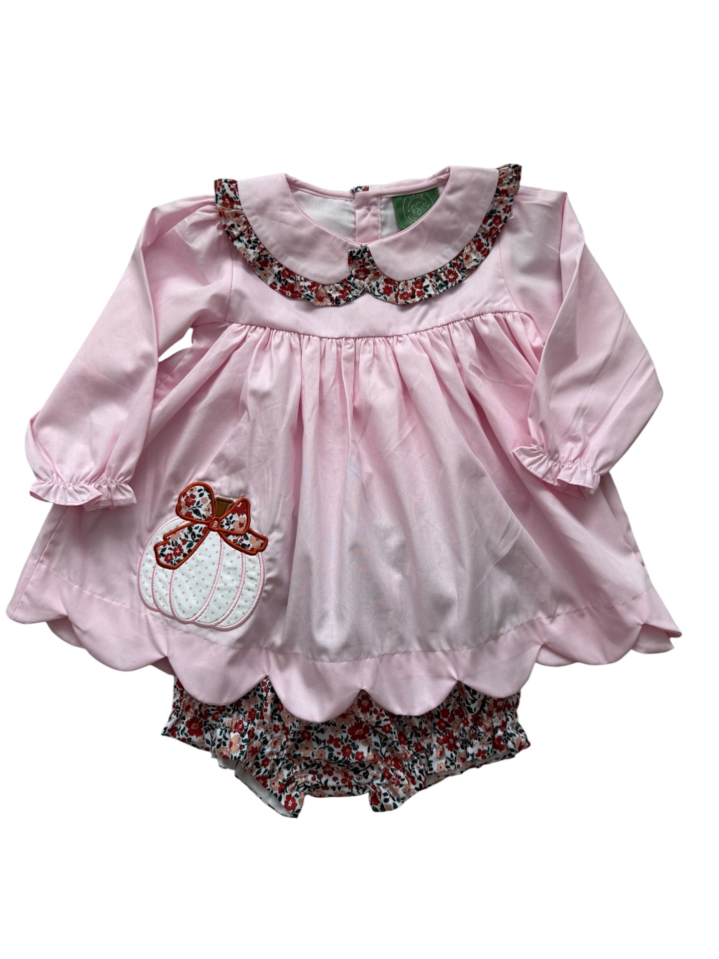 Pink & Floral Applique Pumpkin Girls Bloomer Set