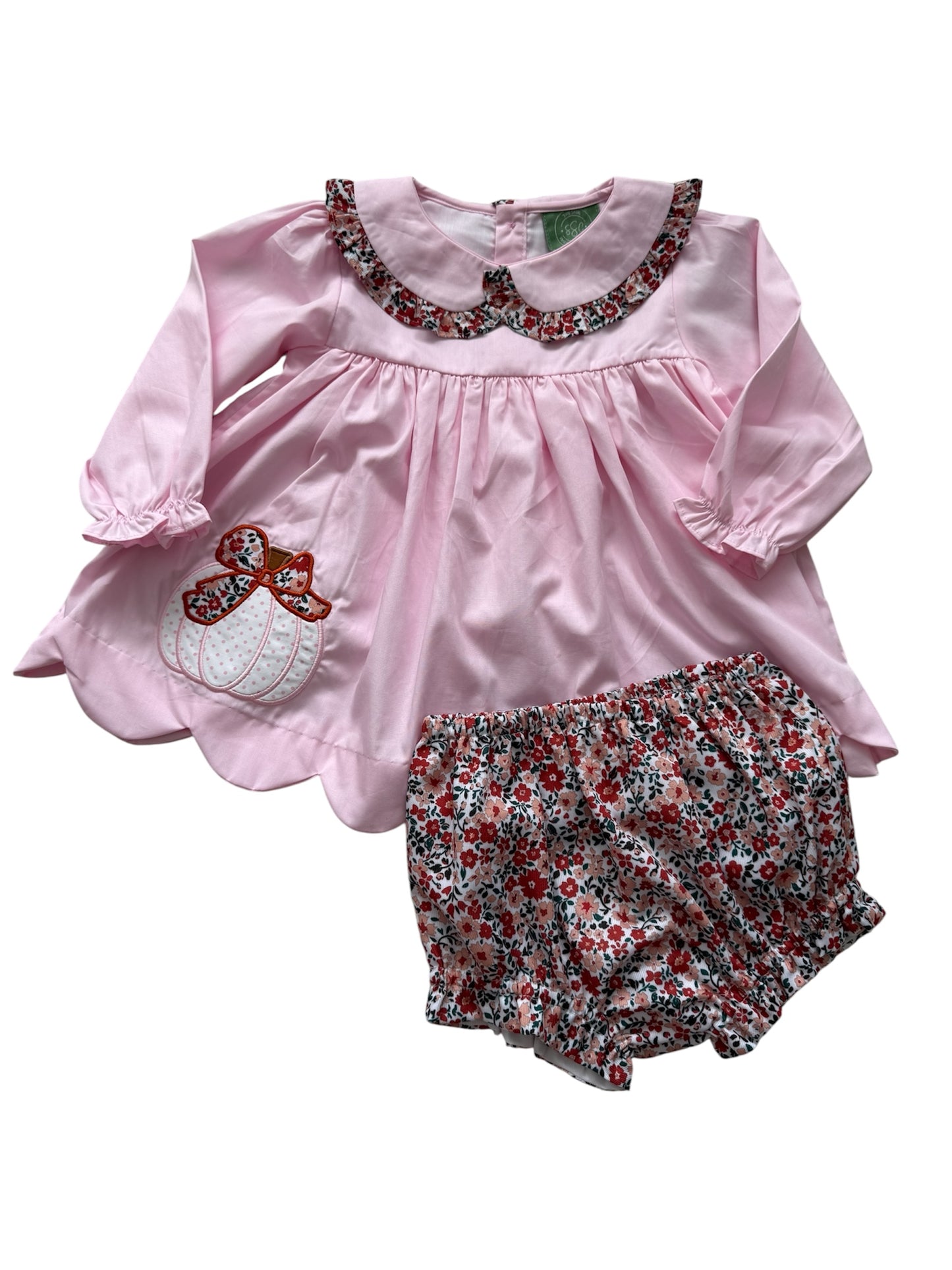 Pink & Floral Applique Pumpkin Girls Bloomer Set