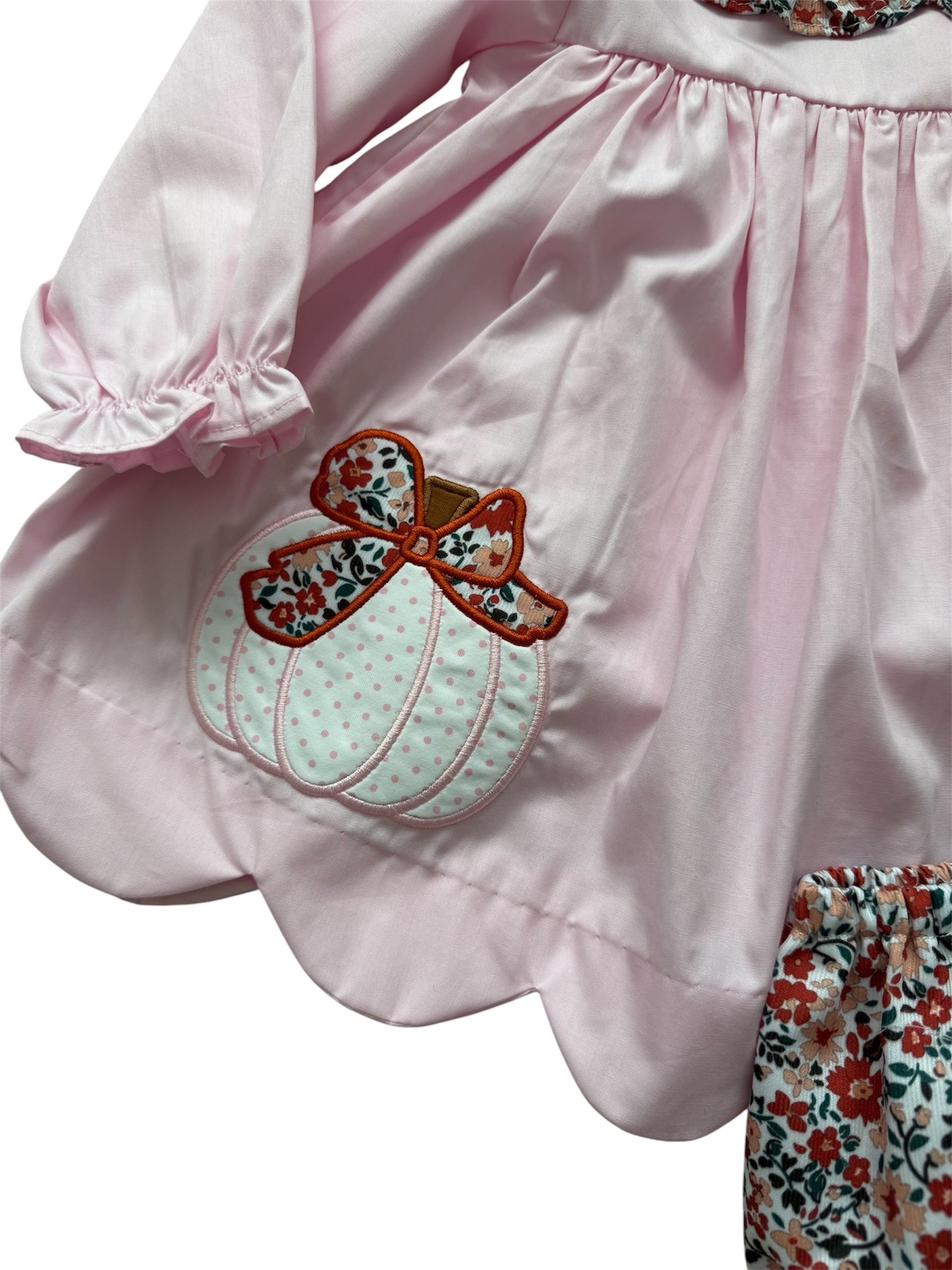 Pink & Floral Applique Pumpkin Girls Bloomer Set