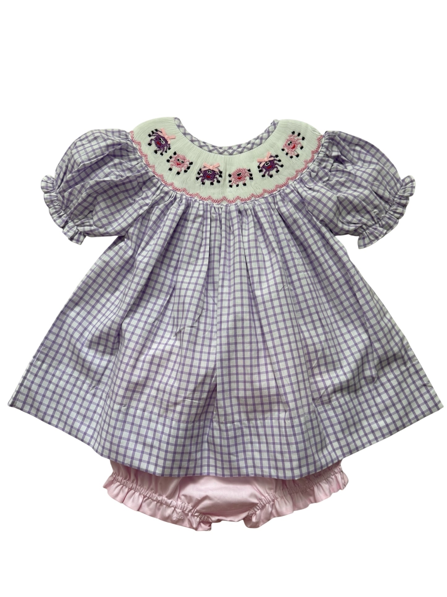 Smiley Spider Hand Smocked Girls Shorts Set