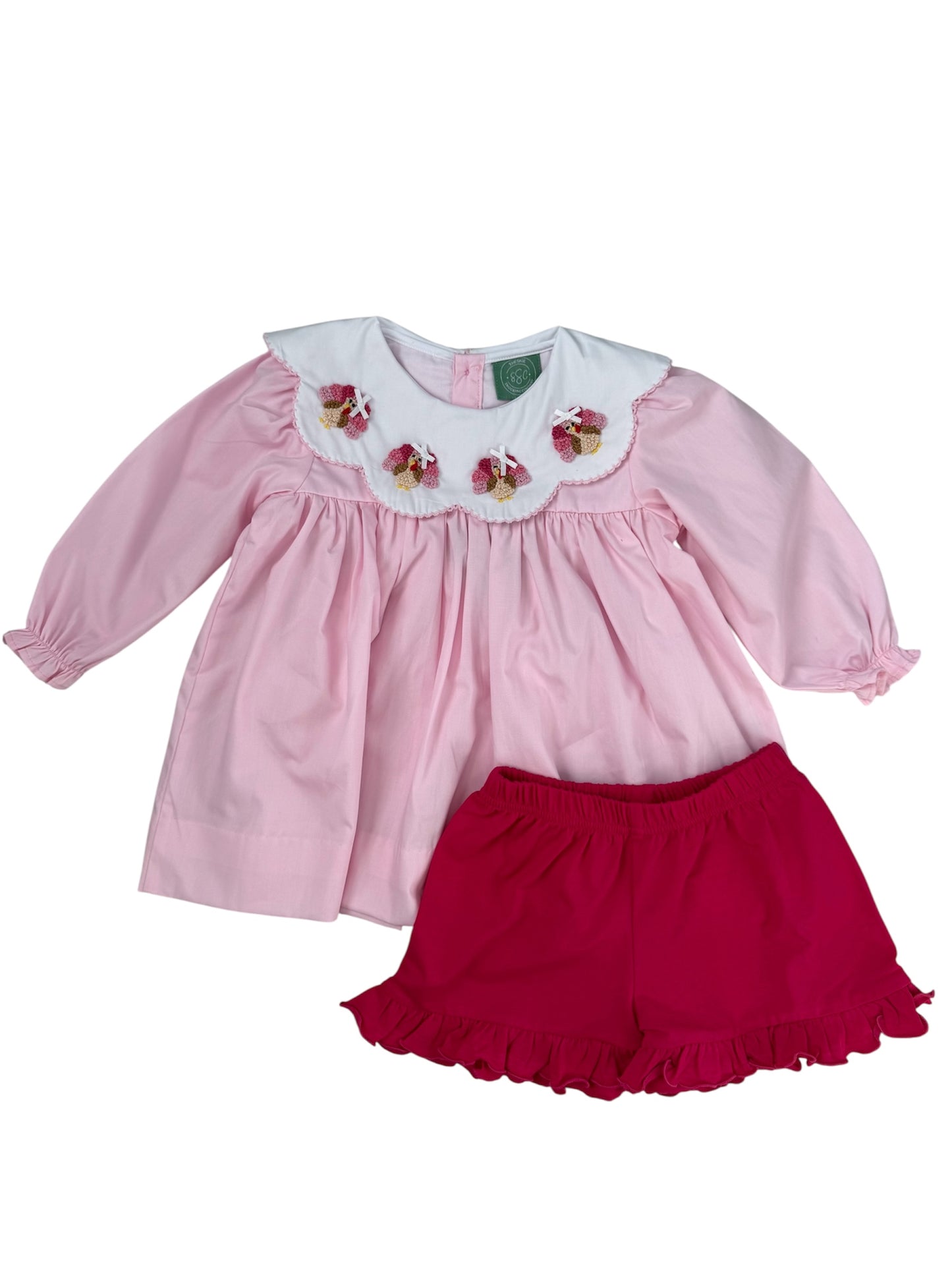 Toddler Girl Thanksgiving Outfit - Pink French Knot Turkey Bloomer Set