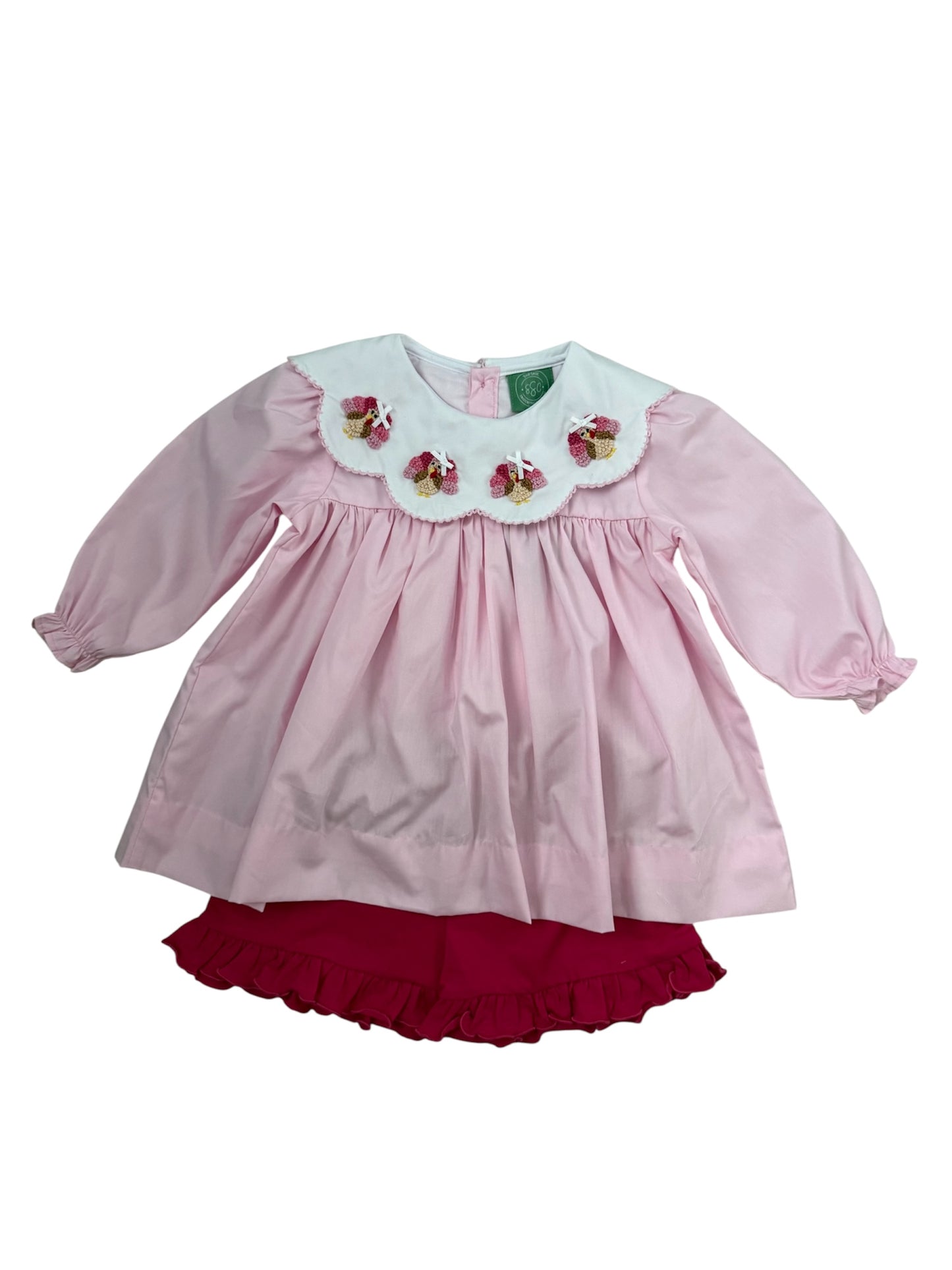 Toddler Girl Thanksgiving Outfit - Pink French Knot Turkey Bloomer Set