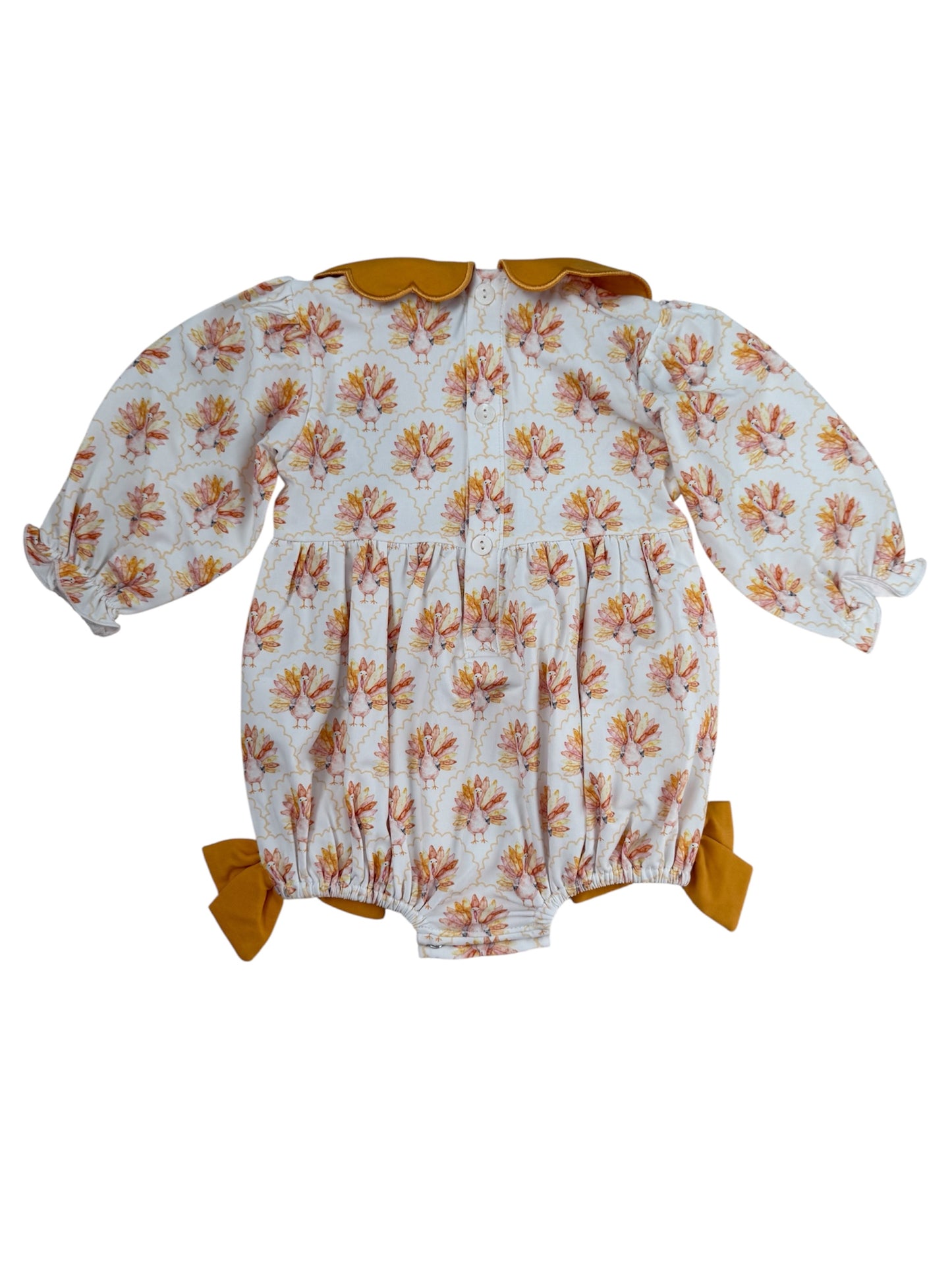 Turkey Print Girls Thanksgiving Bubble | Baby & Toddler Holiday Outfit
