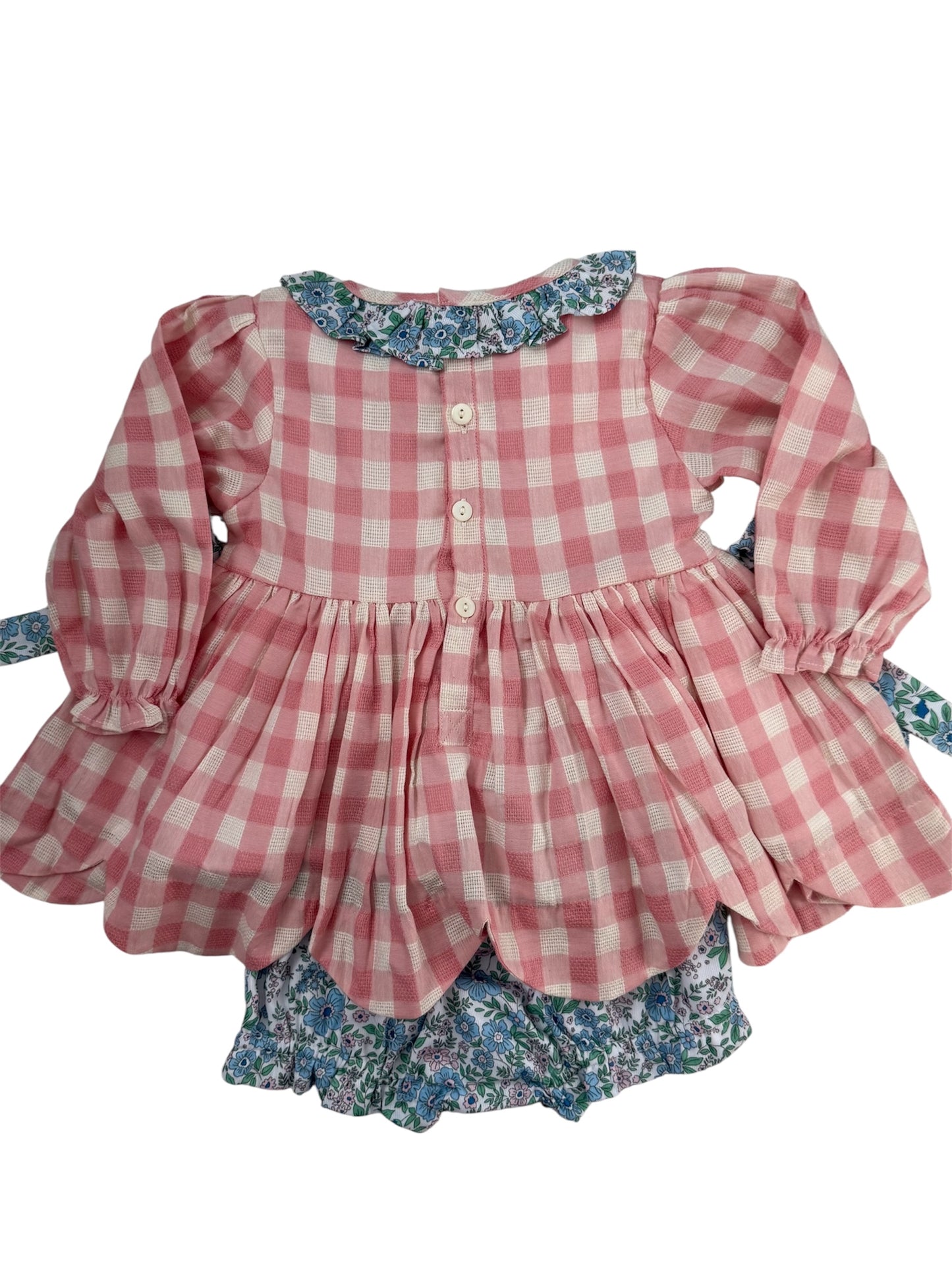 Gingham & Floral French Knot Girls Turkey Bloomer Set | Toddler Thanksgiving Outfit