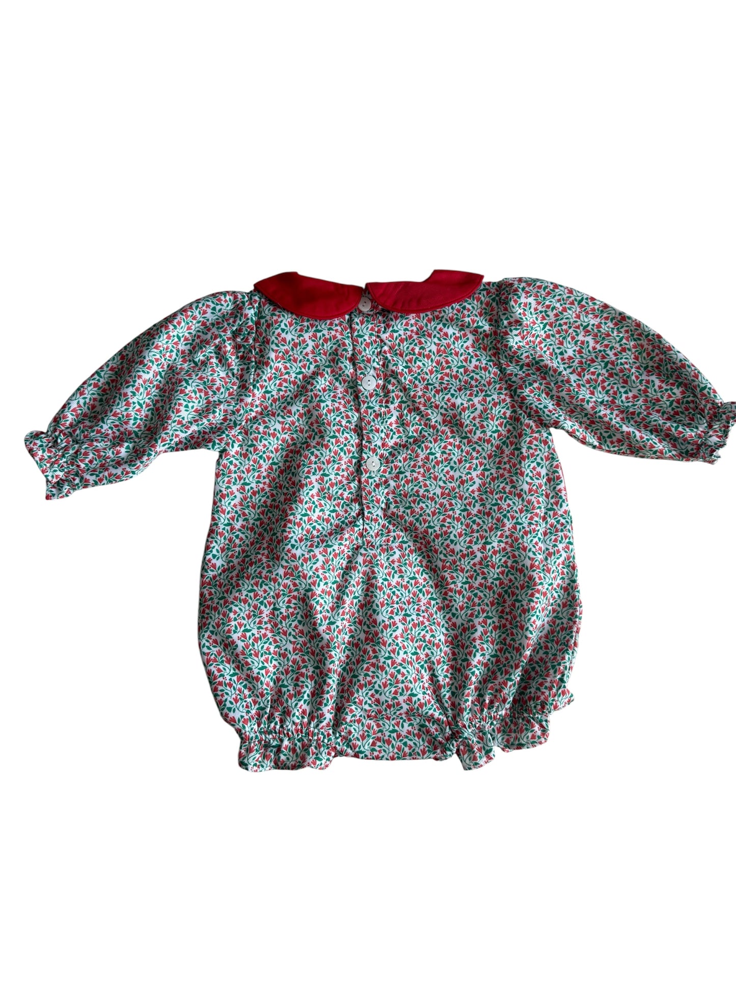 Girl’s Christmas Present Bubble | Green & Red Floral Holiday Outfit