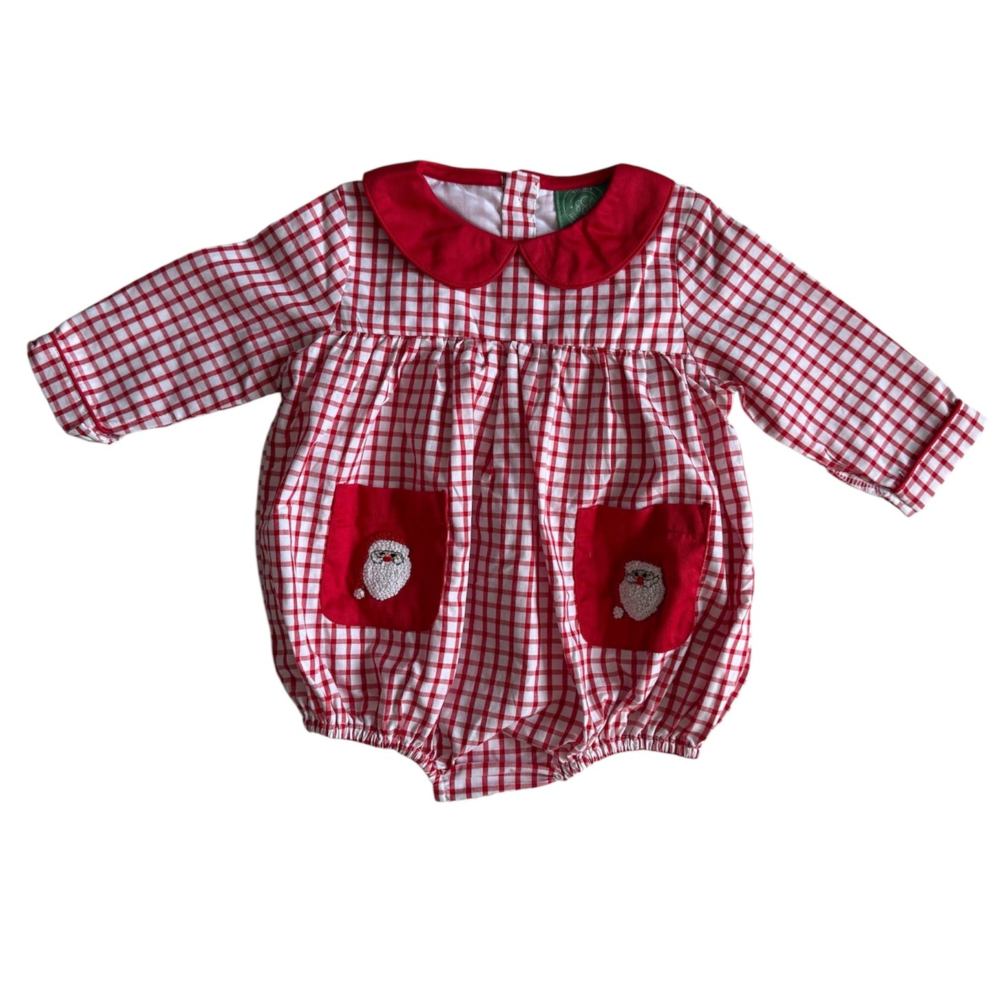 Boy’s French Knot Santa Plaid Bubble – Red & White Christmas Outfit