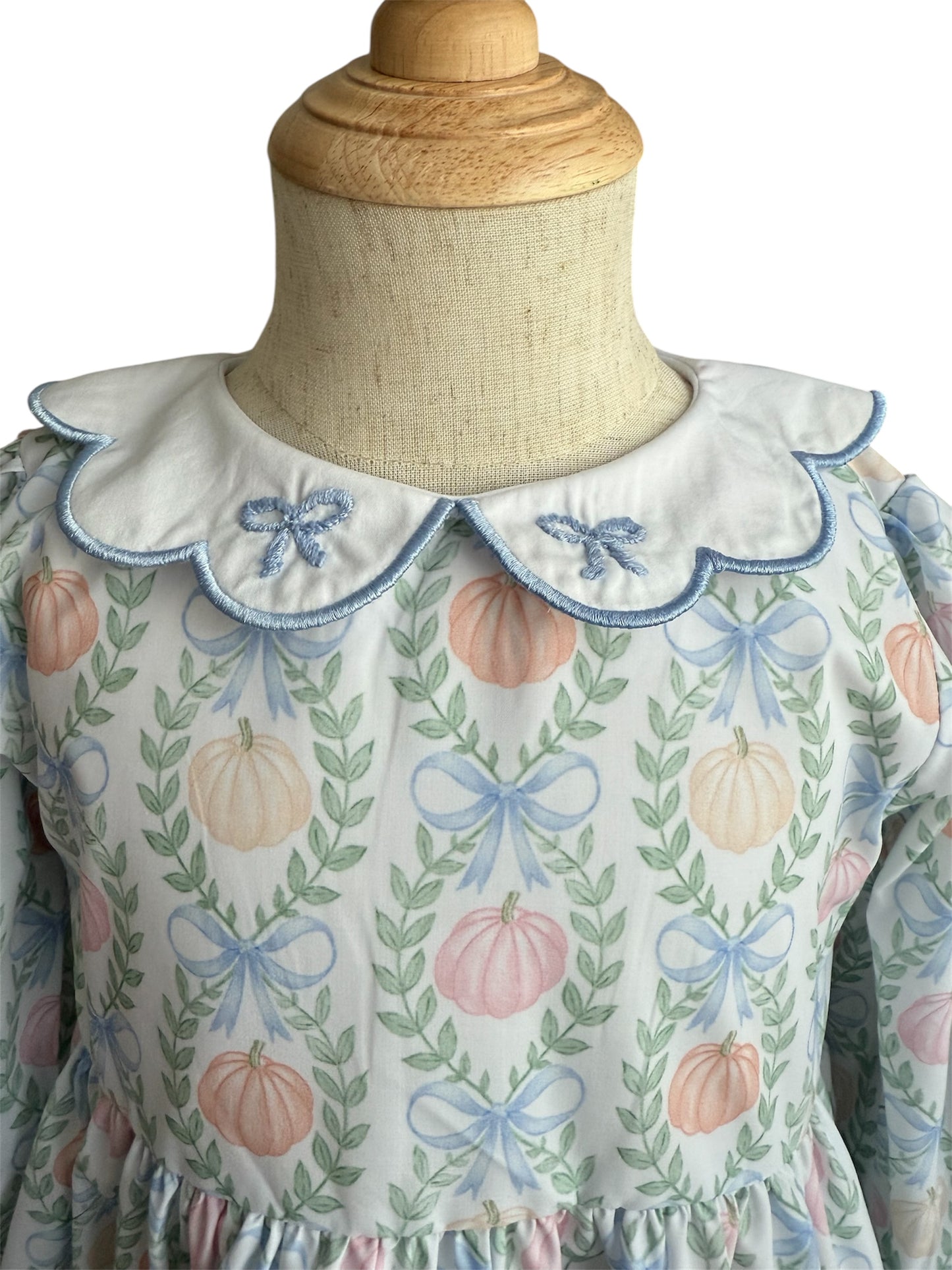 Pumpkin & Bow Print Girl’s Dress – Fall Boutique Outfit for Pictures