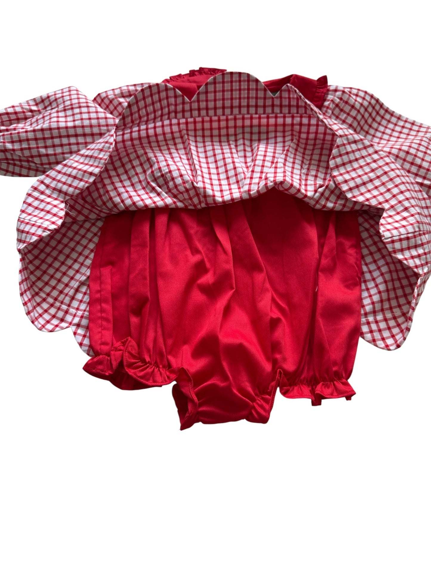 Girl’s Santa French Knot Bubble – Red Gingham Holiday Outfit