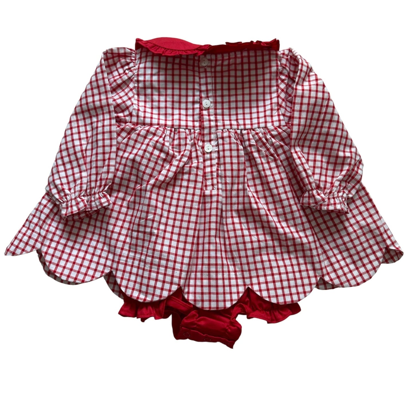 Girl’s Santa French Knot Bubble – Red Gingham Holiday Outfit