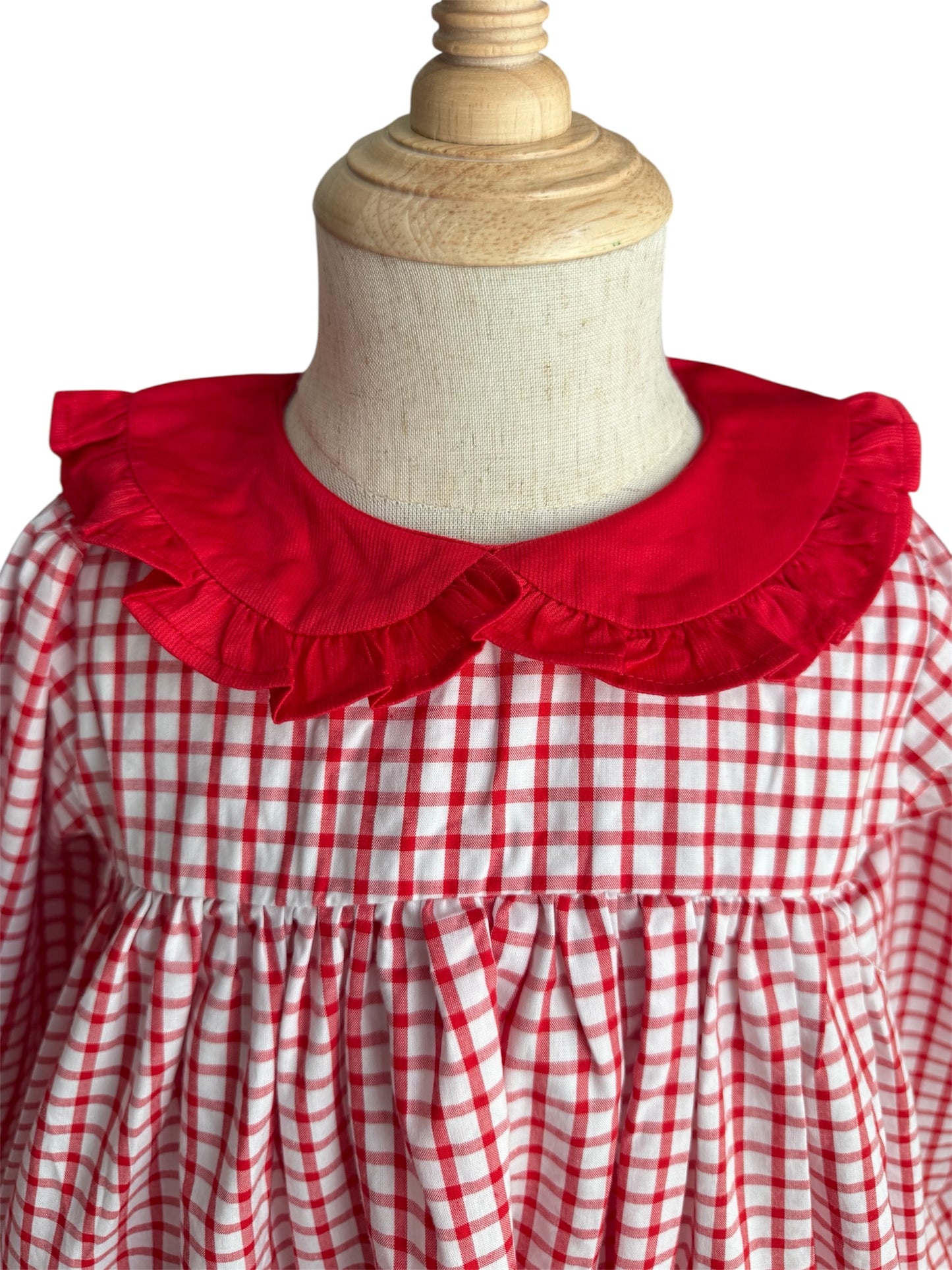 Girl’s Santa French Knot Dress – Red Gingham Holiday Outfit with Pockets