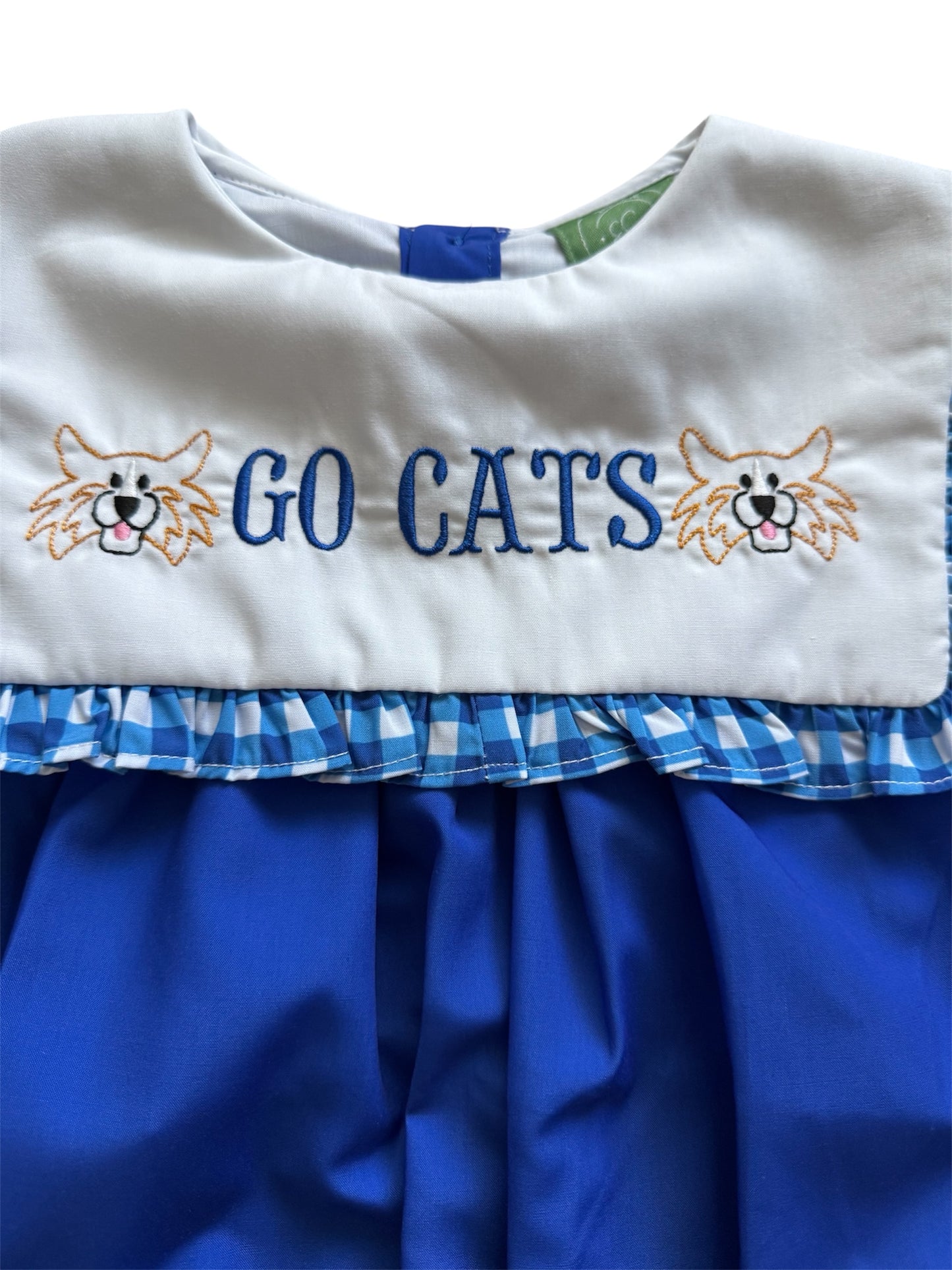 Kentucky Blue Girls Embroidered Go Cats Square Bib Collar Bubble
