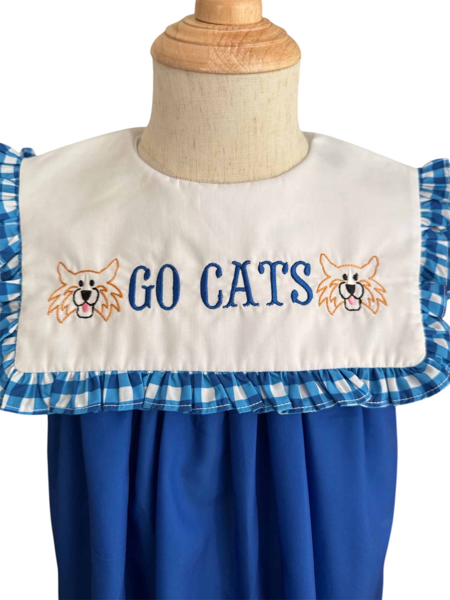 Girls Kentucky Blue Dress with Applique Bib Collar