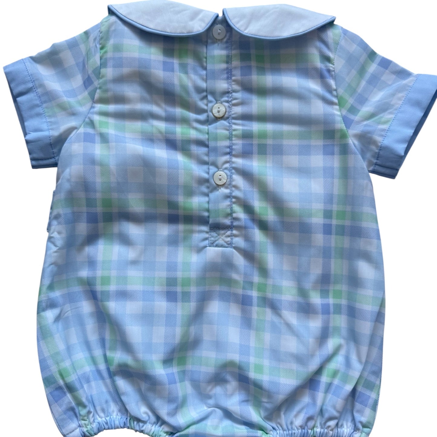 Hand Smocked Peter Rabbit Boys Plaid Bubble Romper