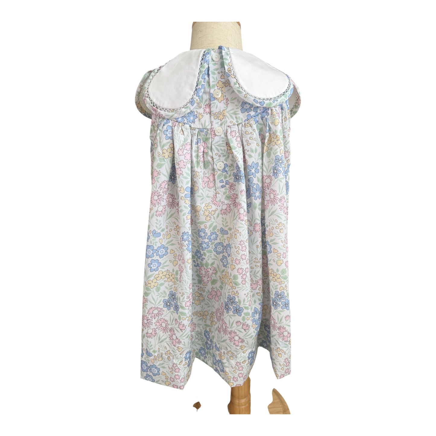 Blue Floral Dress with Embroidered Cross Petal Collar
