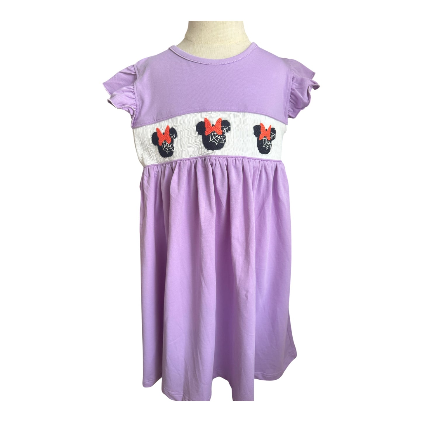 Girls Hand Smocked Spider Mouse Dress – Purple Halloween Boutique Outfit