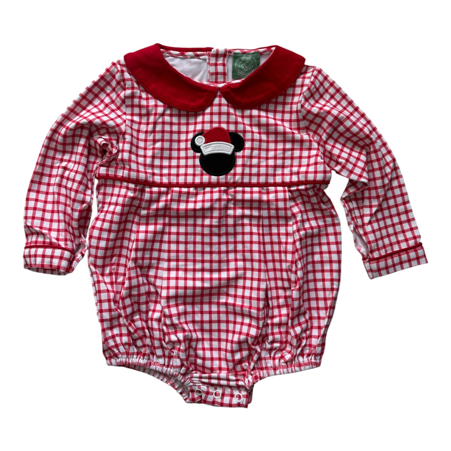 Boy’s Christmas Mouse Appliqué Red Gingham Bubble