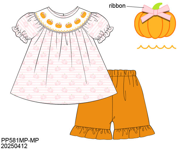 PREORDER-Smocked Pink Pumpkin Shorts Set