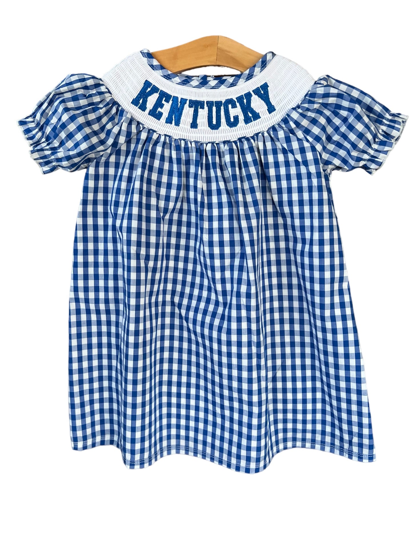 Girls Kentucky Plaid Gingham Smocked Bishop Dress