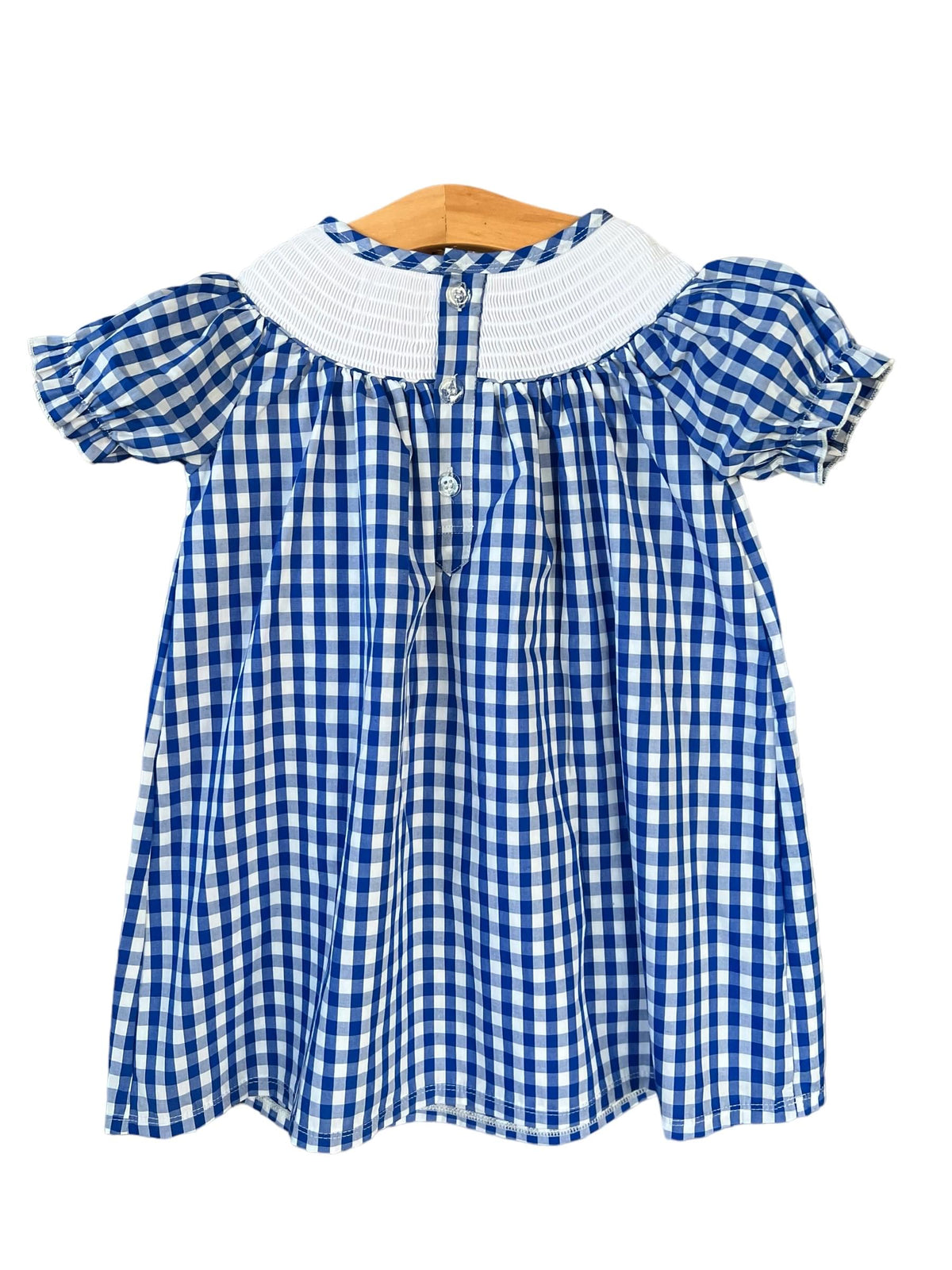 Kentucky blue gingham smocked dress for girls