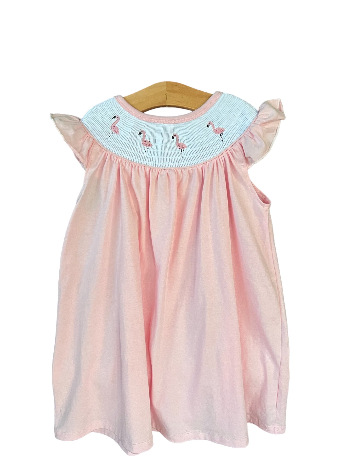 Smocked Flamingo Pink Dress with cap sleeves
