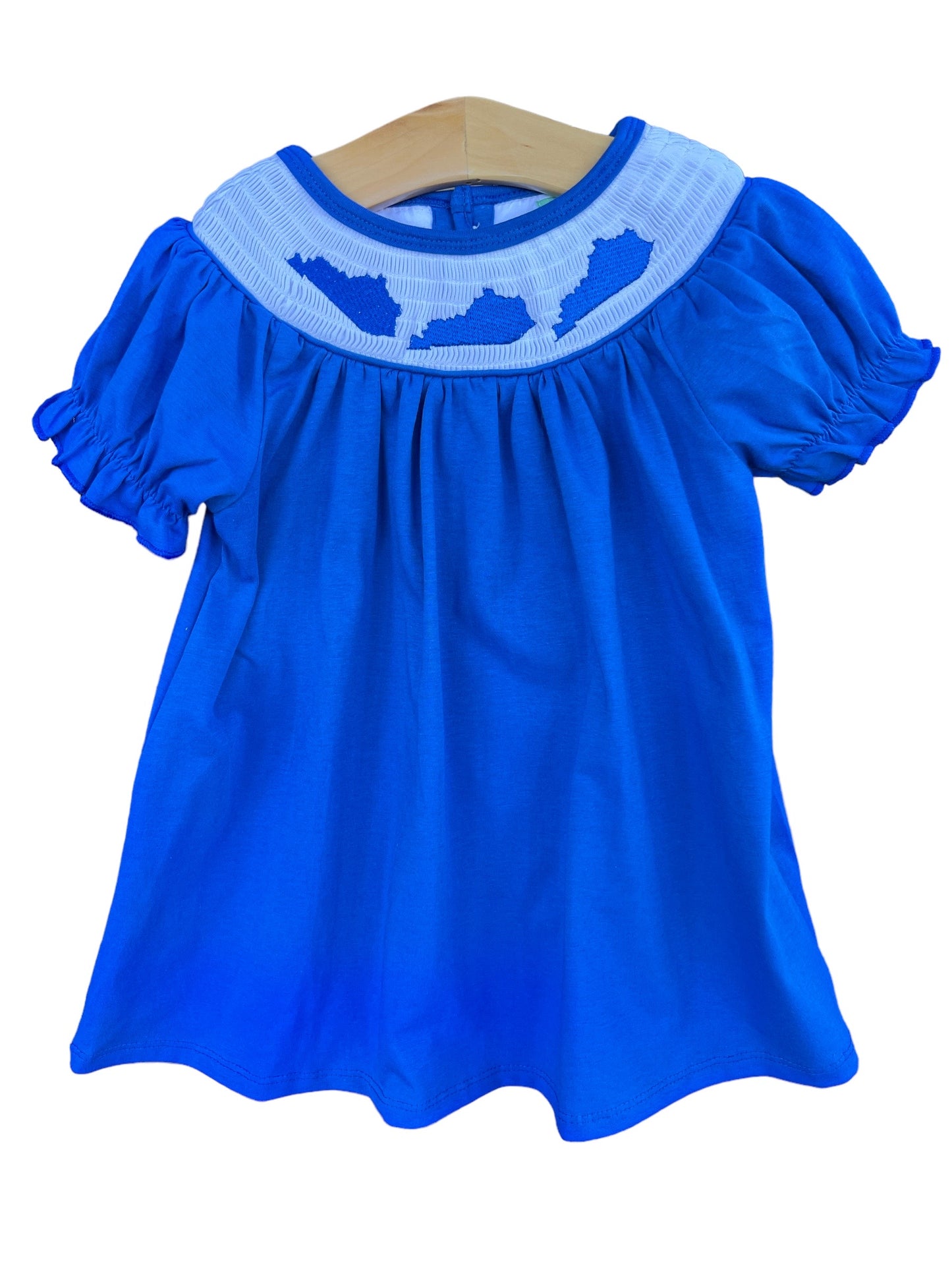 Smocked Solid Blue Kentucky State Solid Blue short sleeve dress
