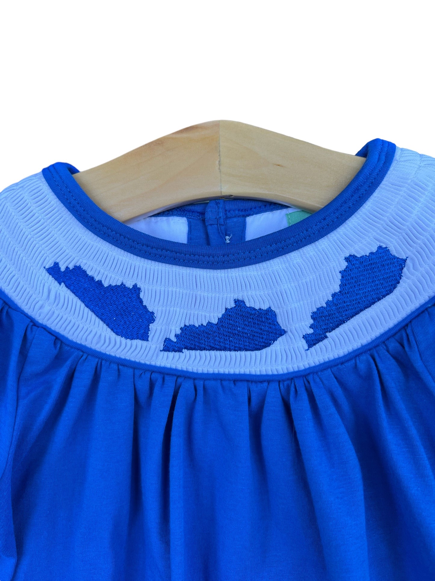 Kentucky State Smocked Blue Short Sleeve Bishop Dress