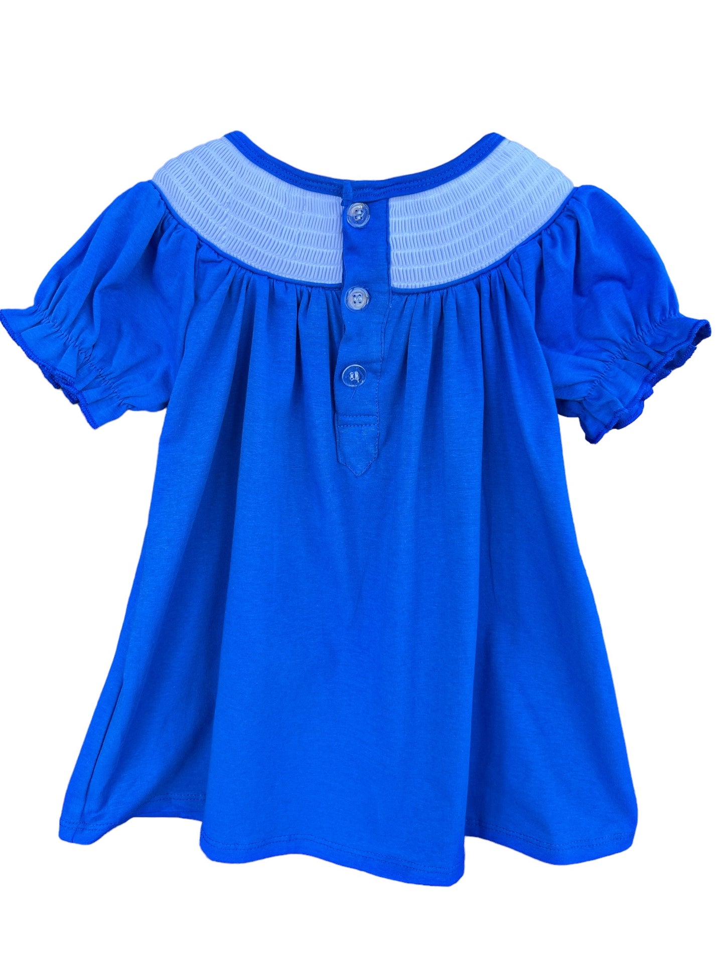 Kentucky State Smocked Blue Short Sleeve Bishop Dress