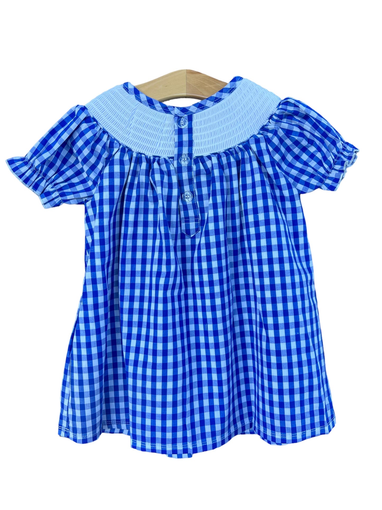 Kentucky State Gingham Blue & White Smocked Bishop Dress