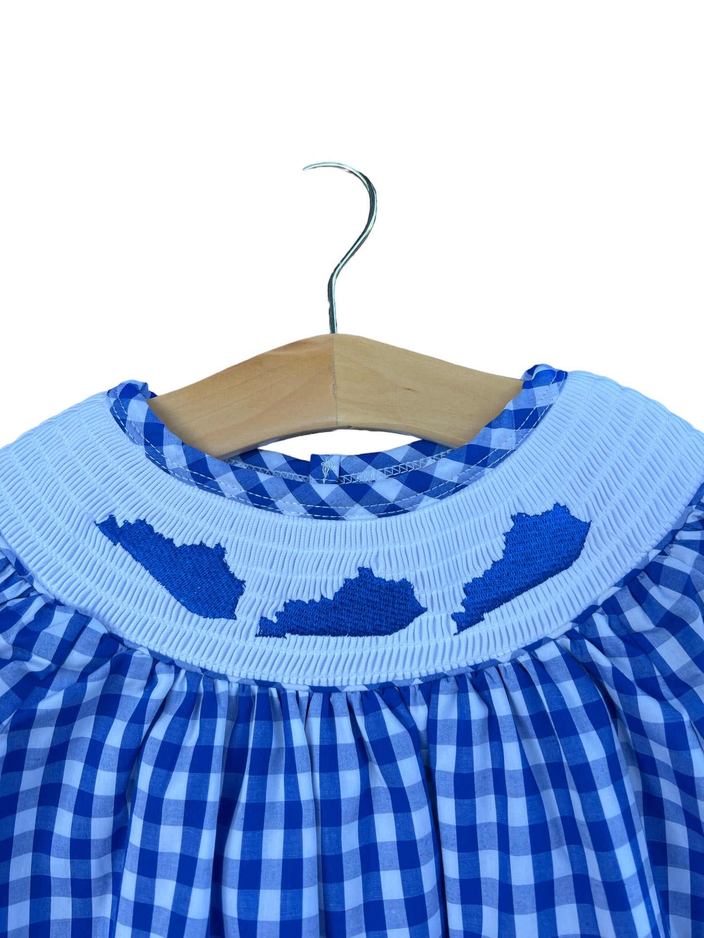 Kentucky State Gingham Blue & White Smocked Bishop Dress